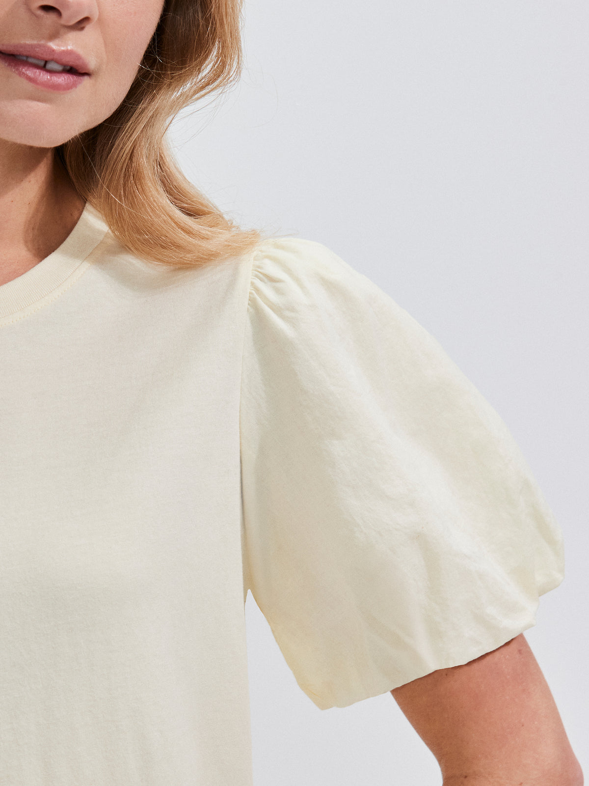 Buttermilk Pure Cotton Puff-Sleeve T-Shirt