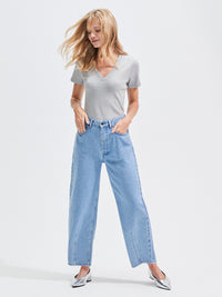 Blue Barrel-Leg Denim Jeans