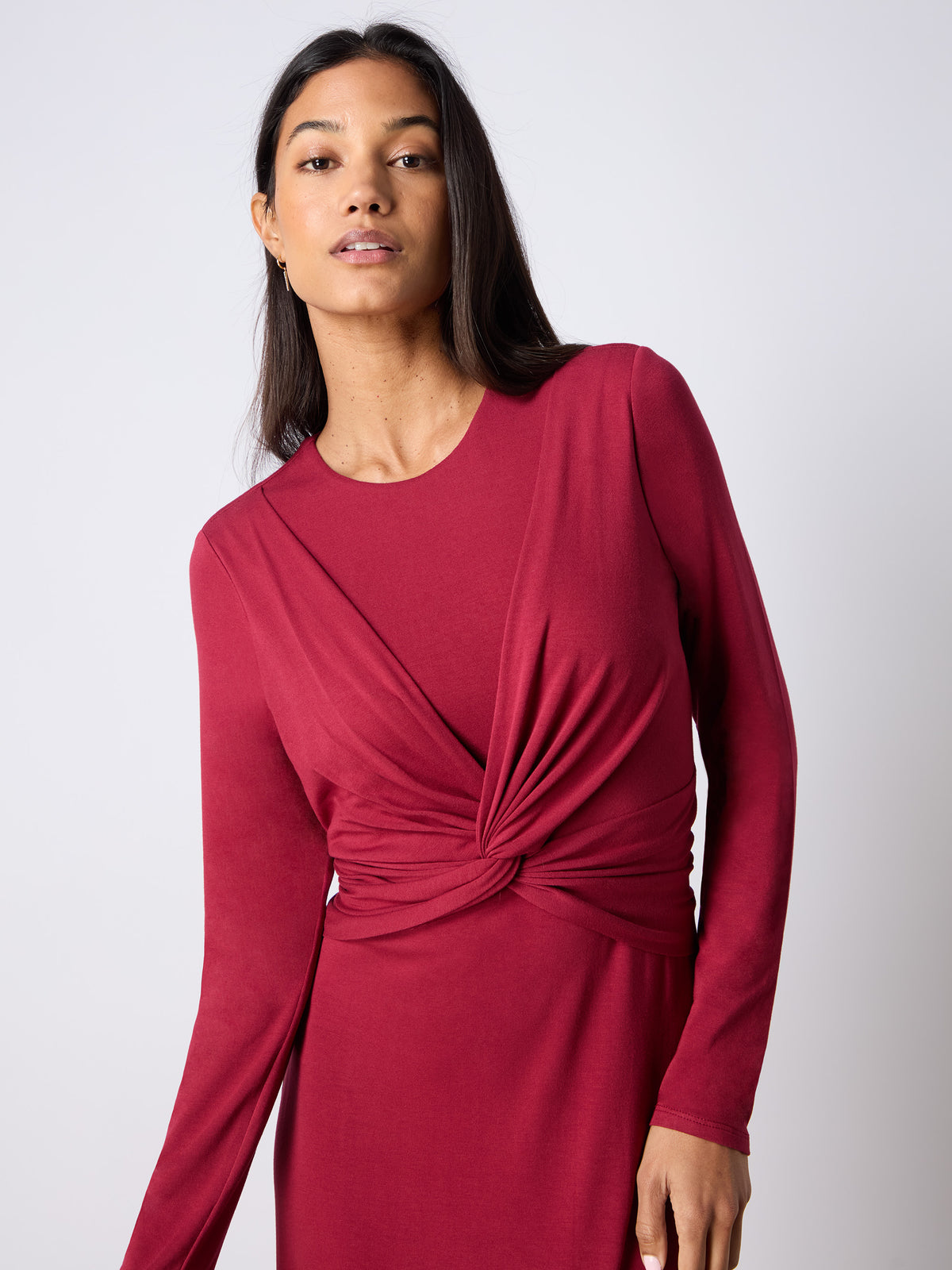 Berry Jersey Twist Detail Dress