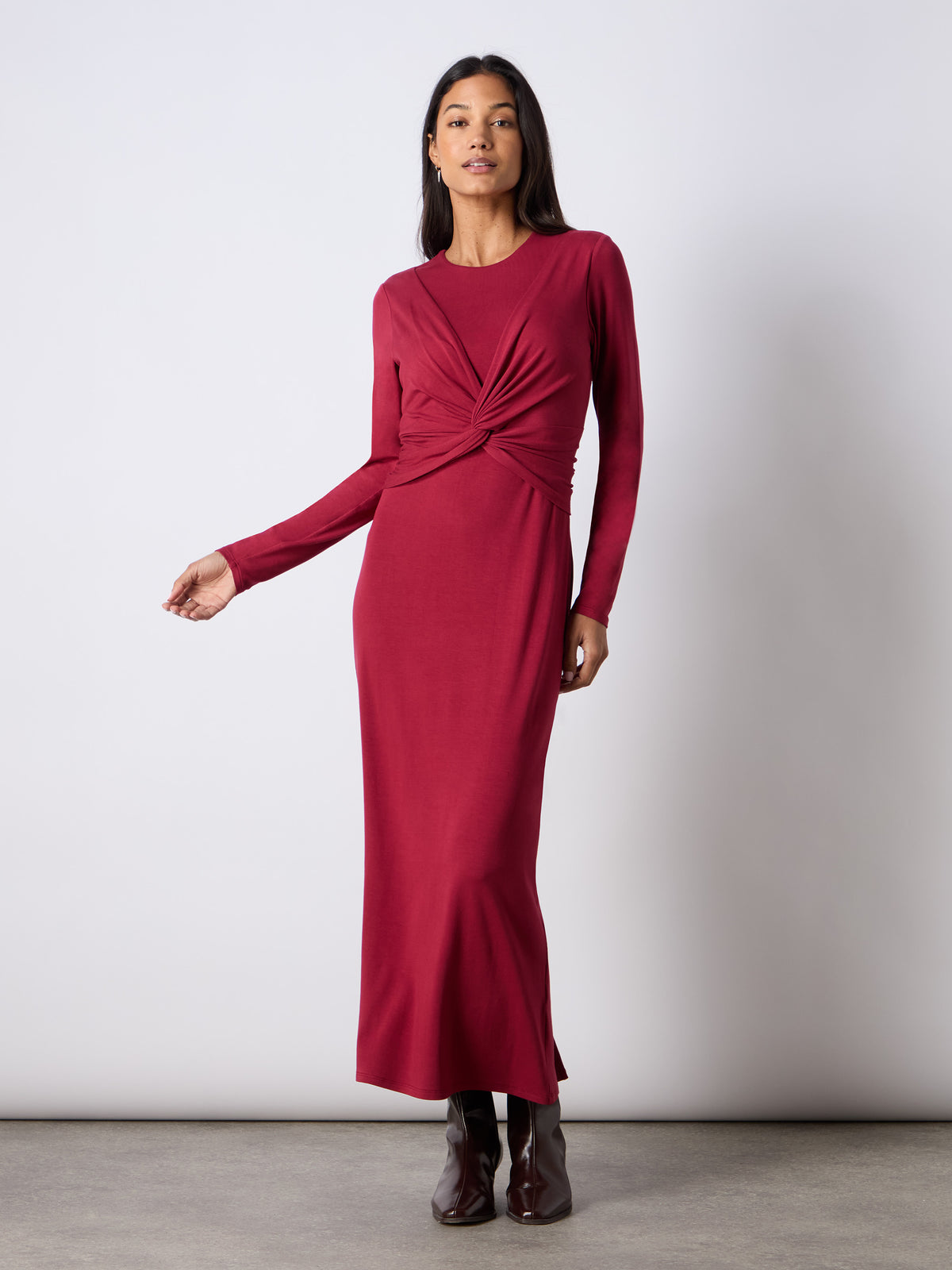 Berry Jersey Twist Detail Dress