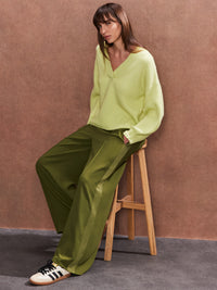 Olive Satin Side Stripe Trousers