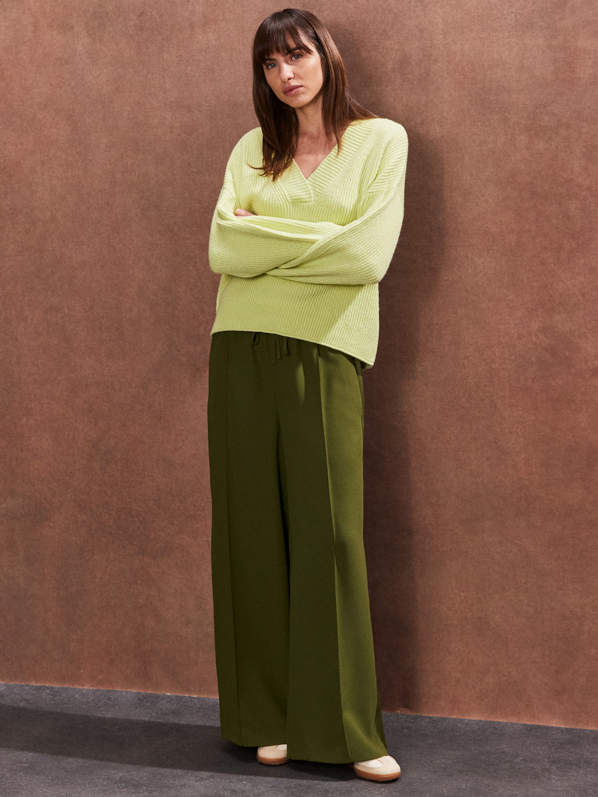 Petite Olive Satin Side Stripe Trousers