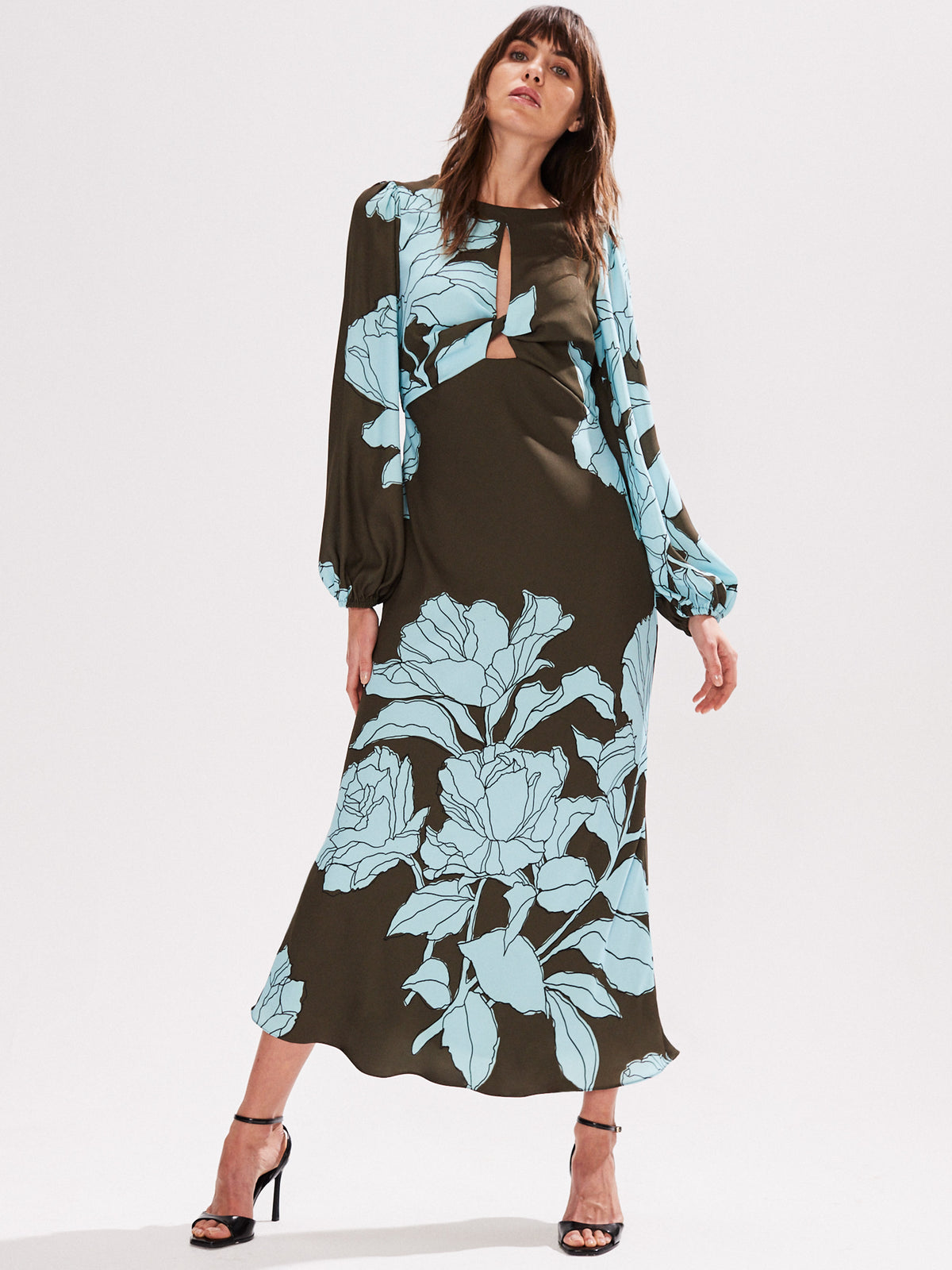 Mae Blue Floral Twist Front Midi Dress