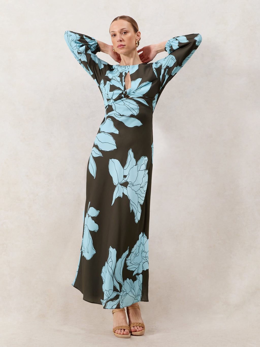 Mae Floral Twist Front Midi Dress