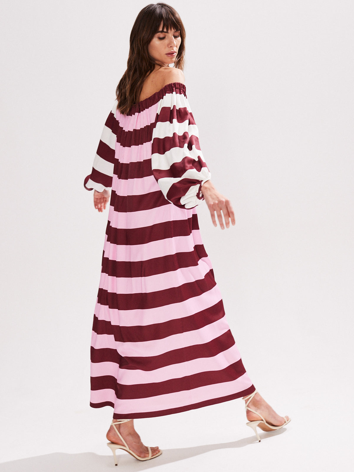 Gigi Pink Striped Bardot Maxi Dress