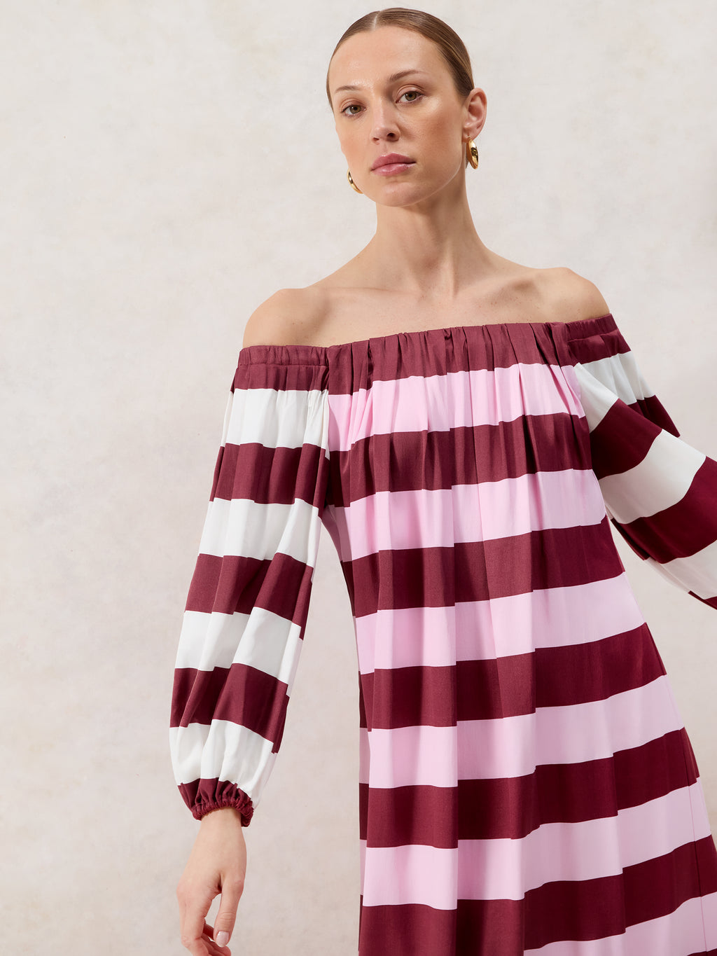 Gigi Striped Bardot Maxi Dress