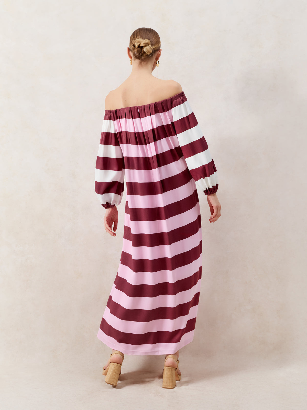 Gigi Pink Striped Bardot Maxi Dress