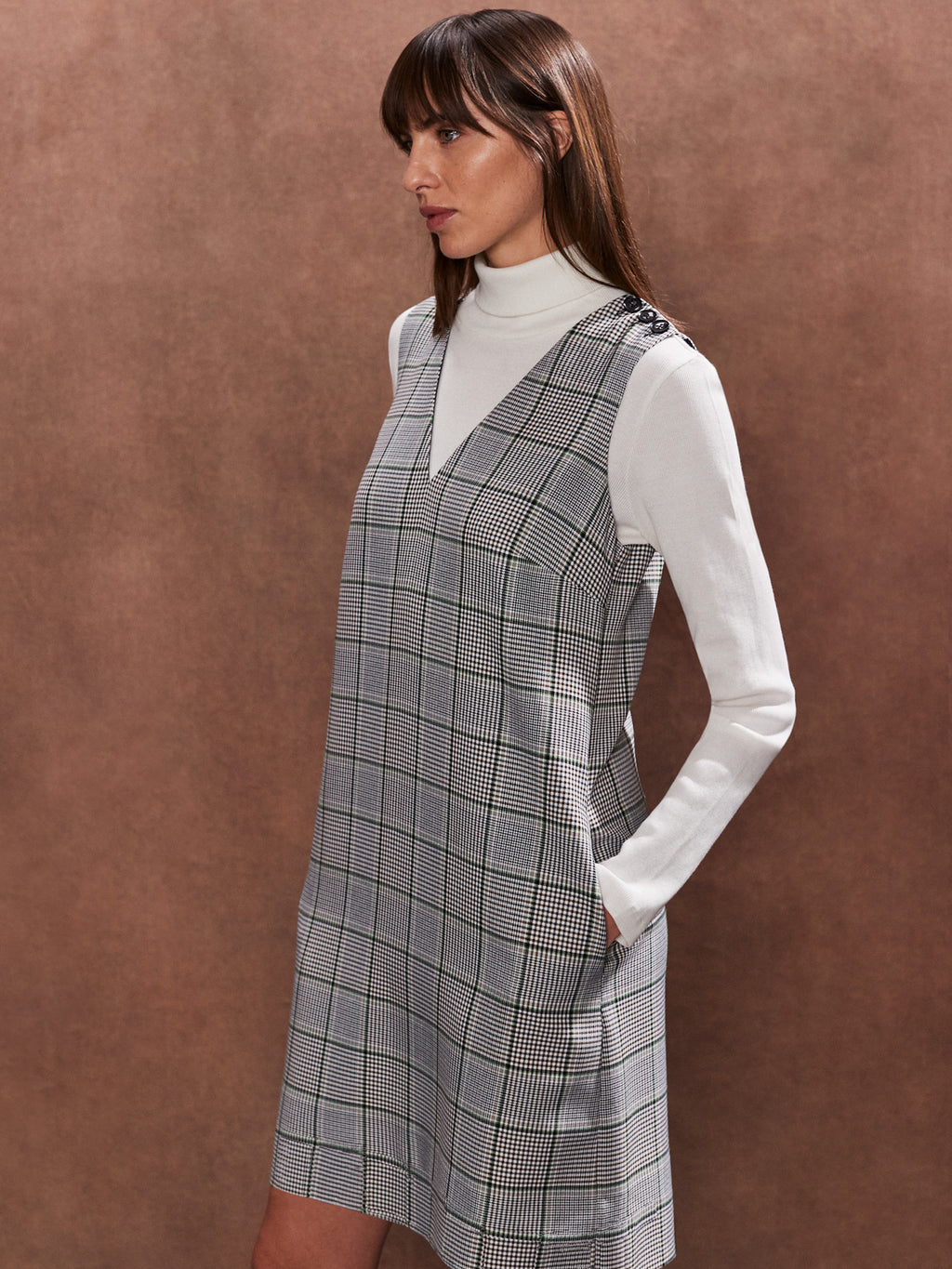 Petite Mono Check Mini Dress