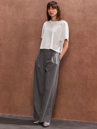 Grey Pinstripe High Waist Trousers