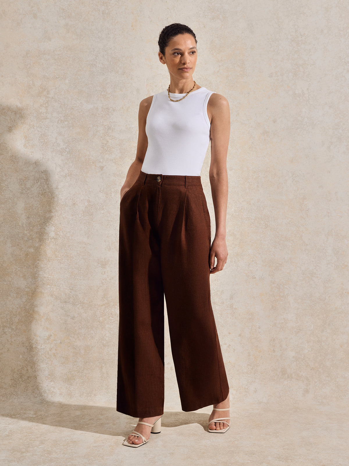 Petite Chocolate Linen-Blend Trousers