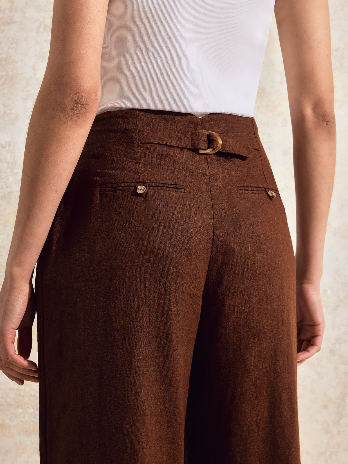 Petite Chocolate Linen-Blend Trousers