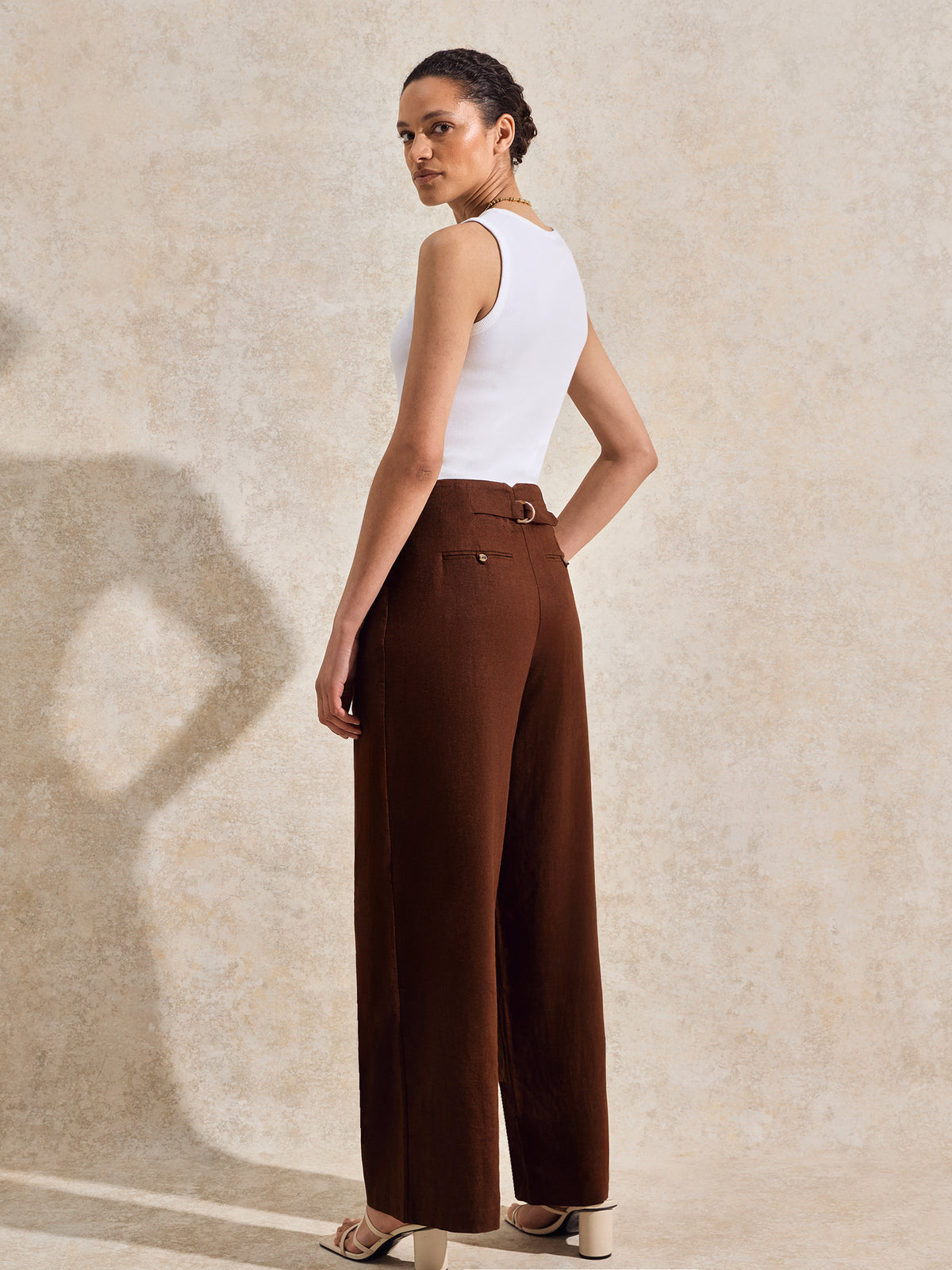 Chocolate Linen-Blend Trousers