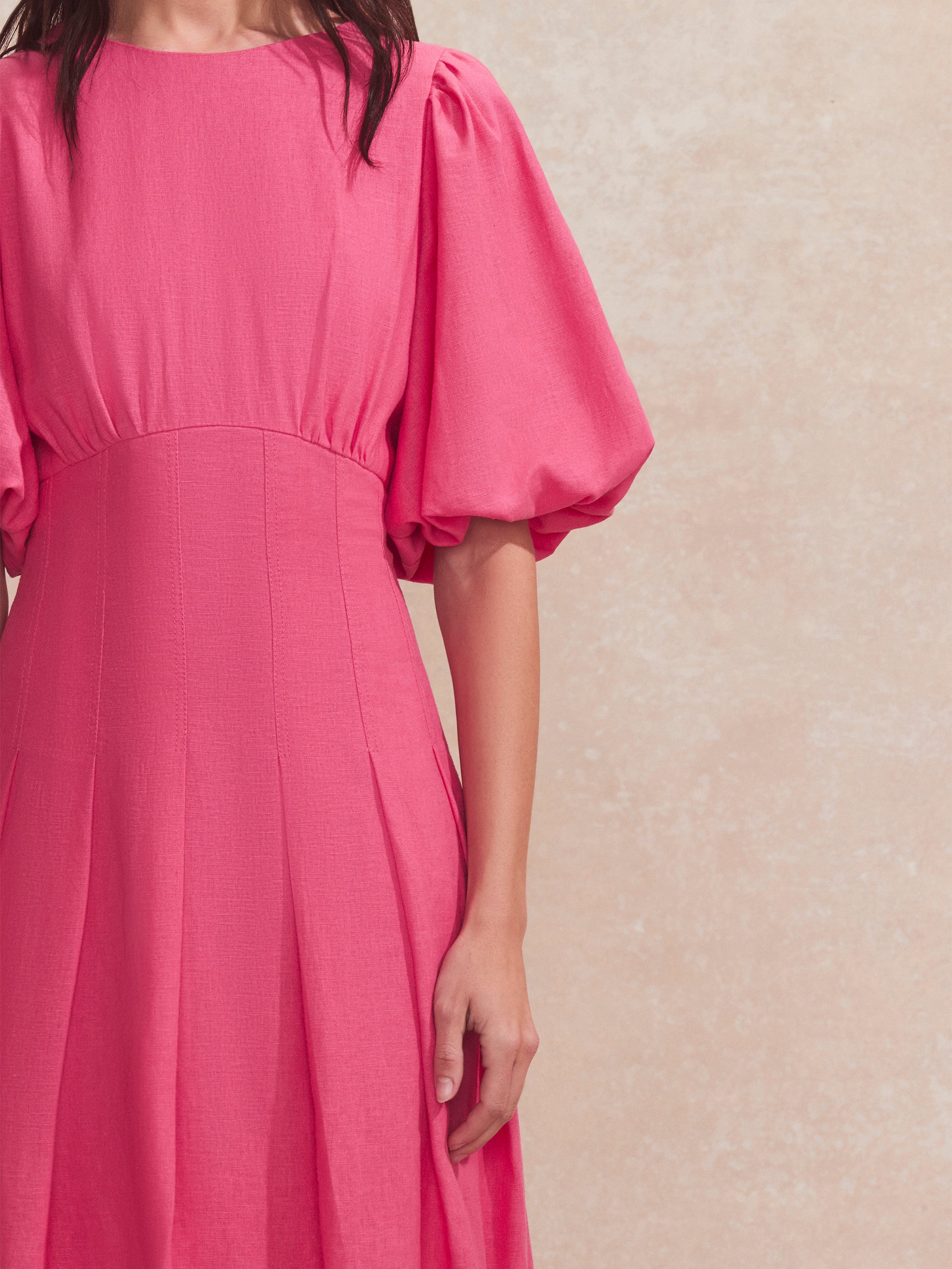 Pink Pleat Detail Linen Blend Dress – Ro&Zo