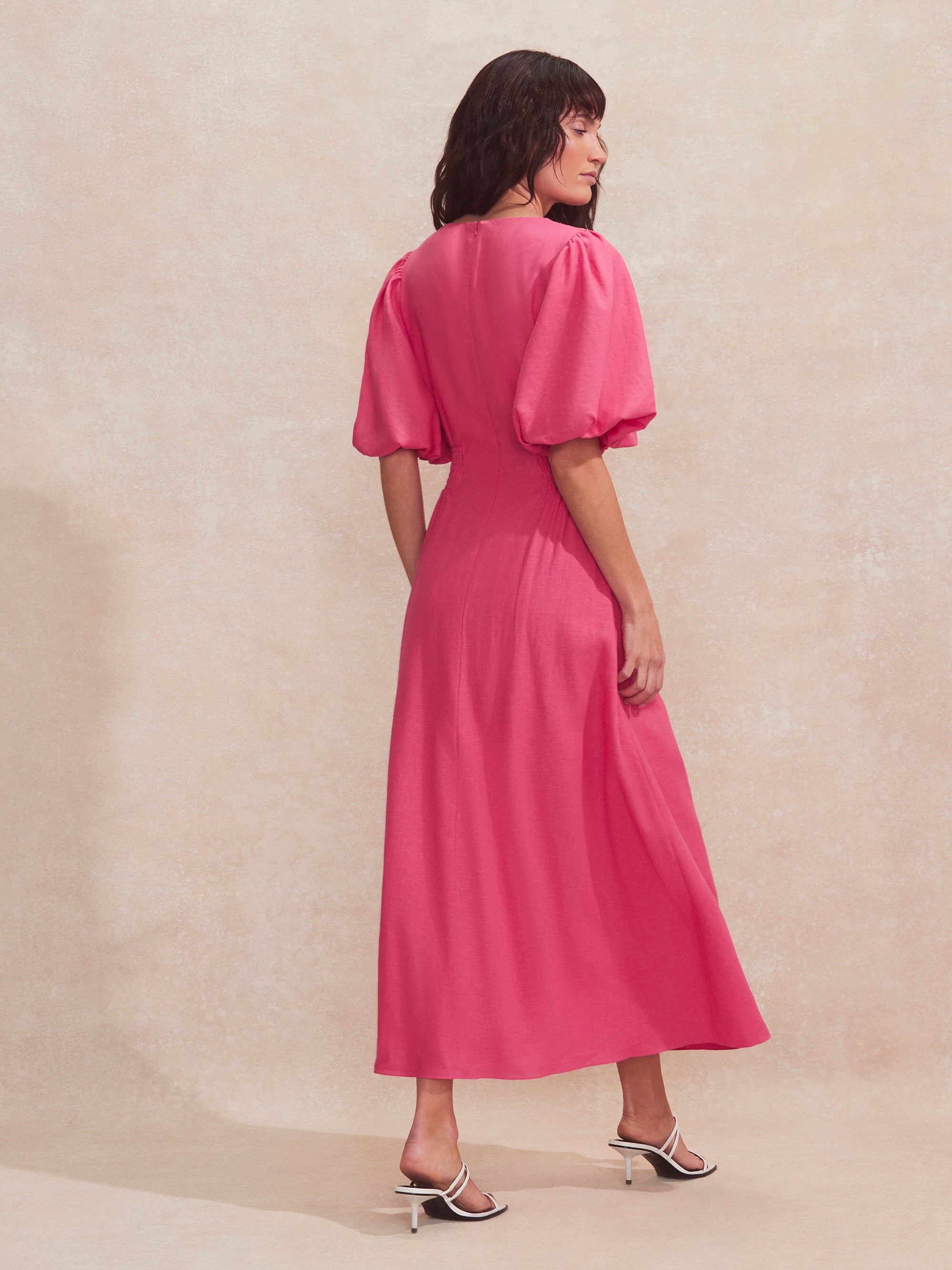 Pink Pleat Detail Linen Blend Dress – Ro&Zo