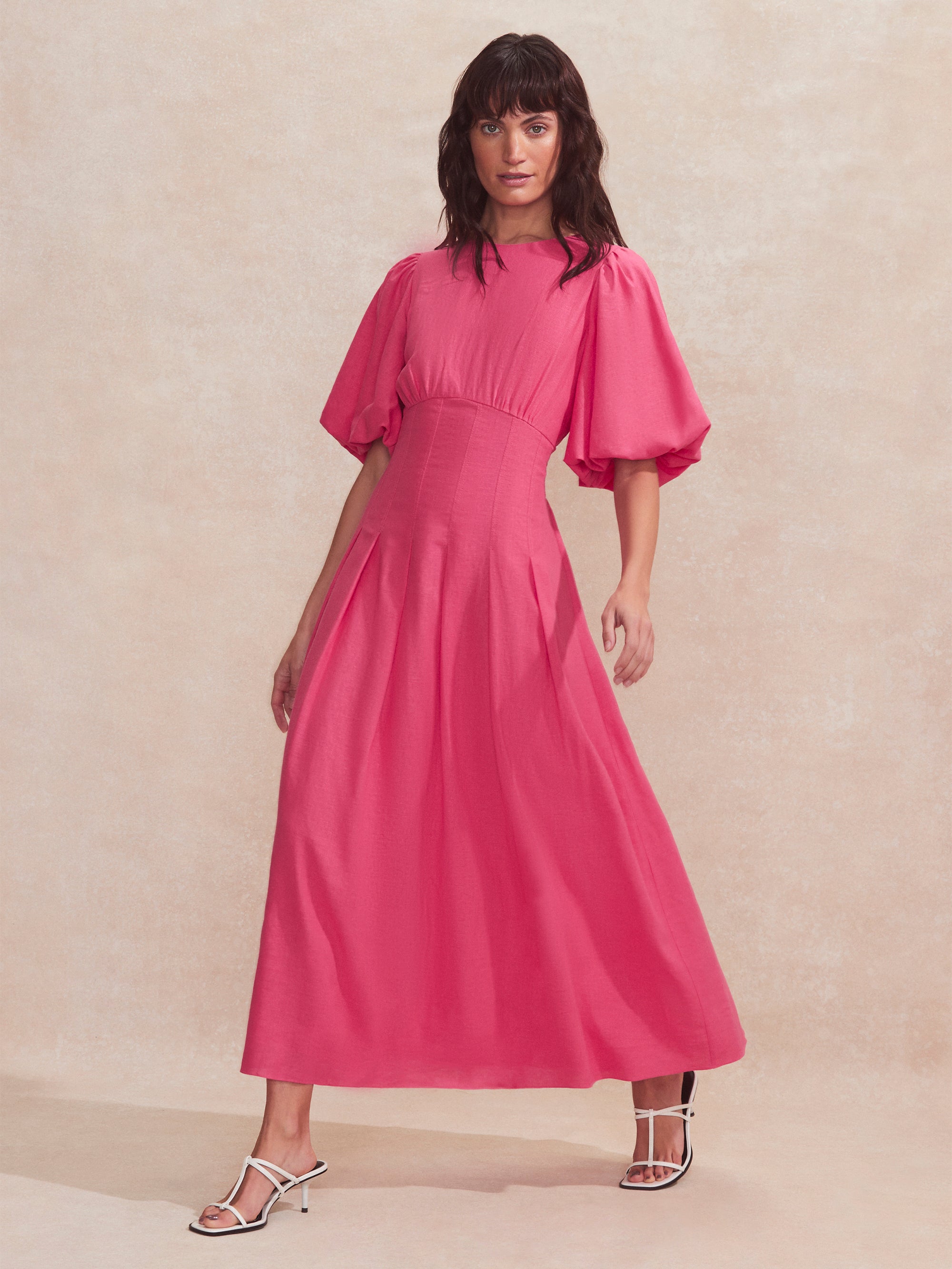 Petite Pink Pleat Detail Linen Blend Dress – Ro&Zo