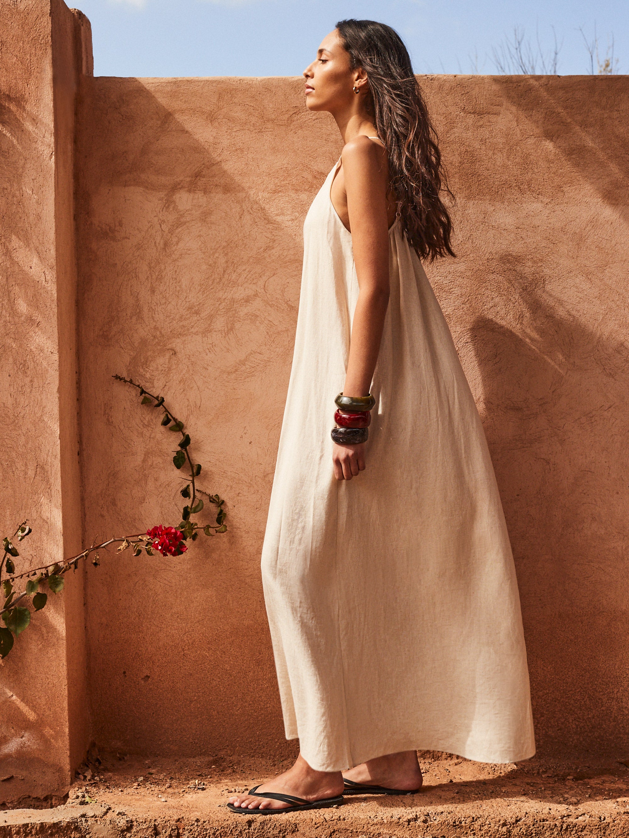 Ecru Tie-Detail Linen-Blend Maxi Dress – Ro&Zo