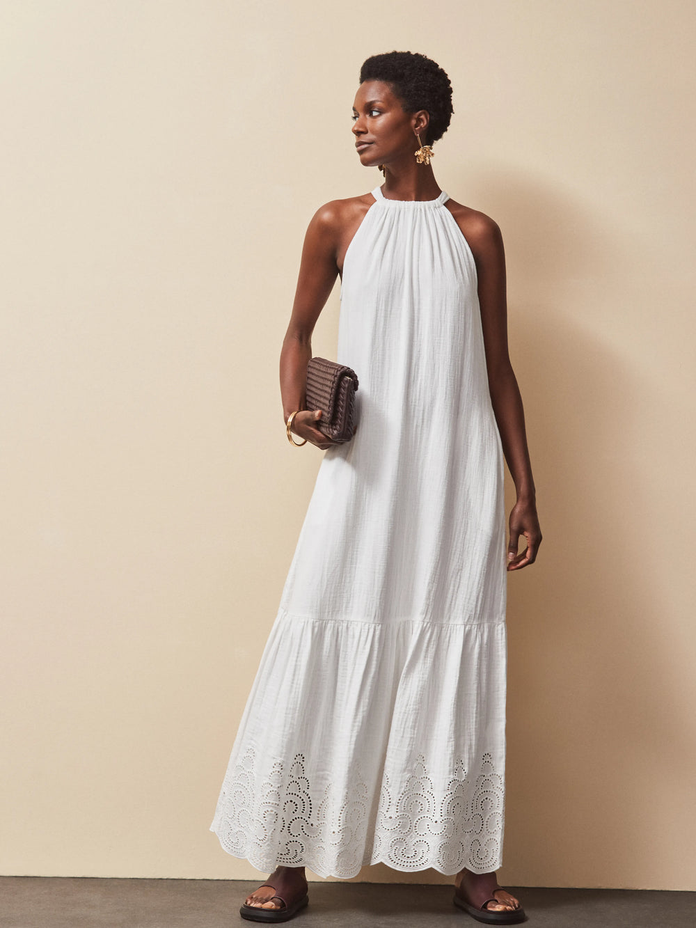 cheesecloth cut out full-length dress ME+EM Cheesecloth Cut Out Full-Length Dress in Black