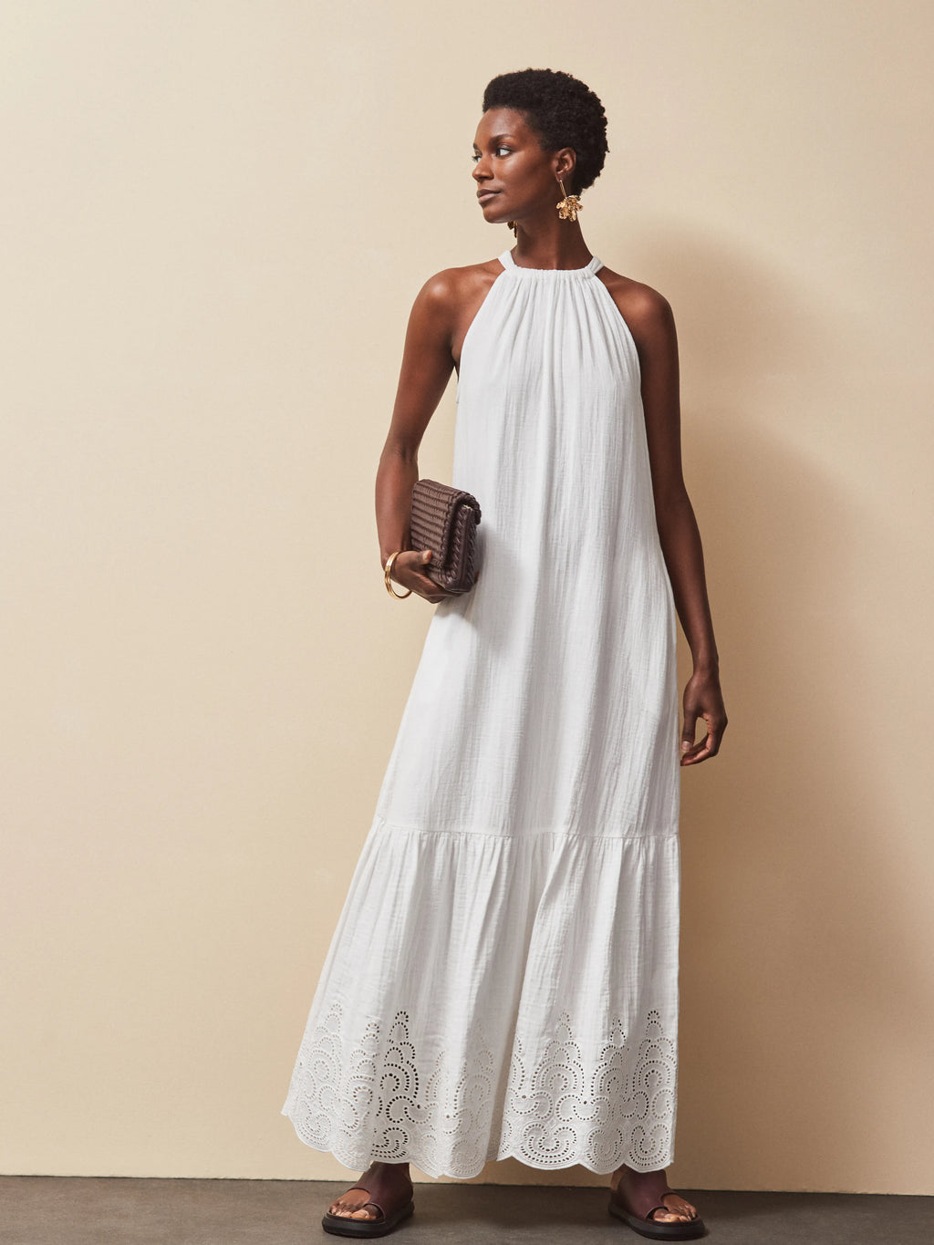 Broderie Hem Cheesecloth Maxi Dress