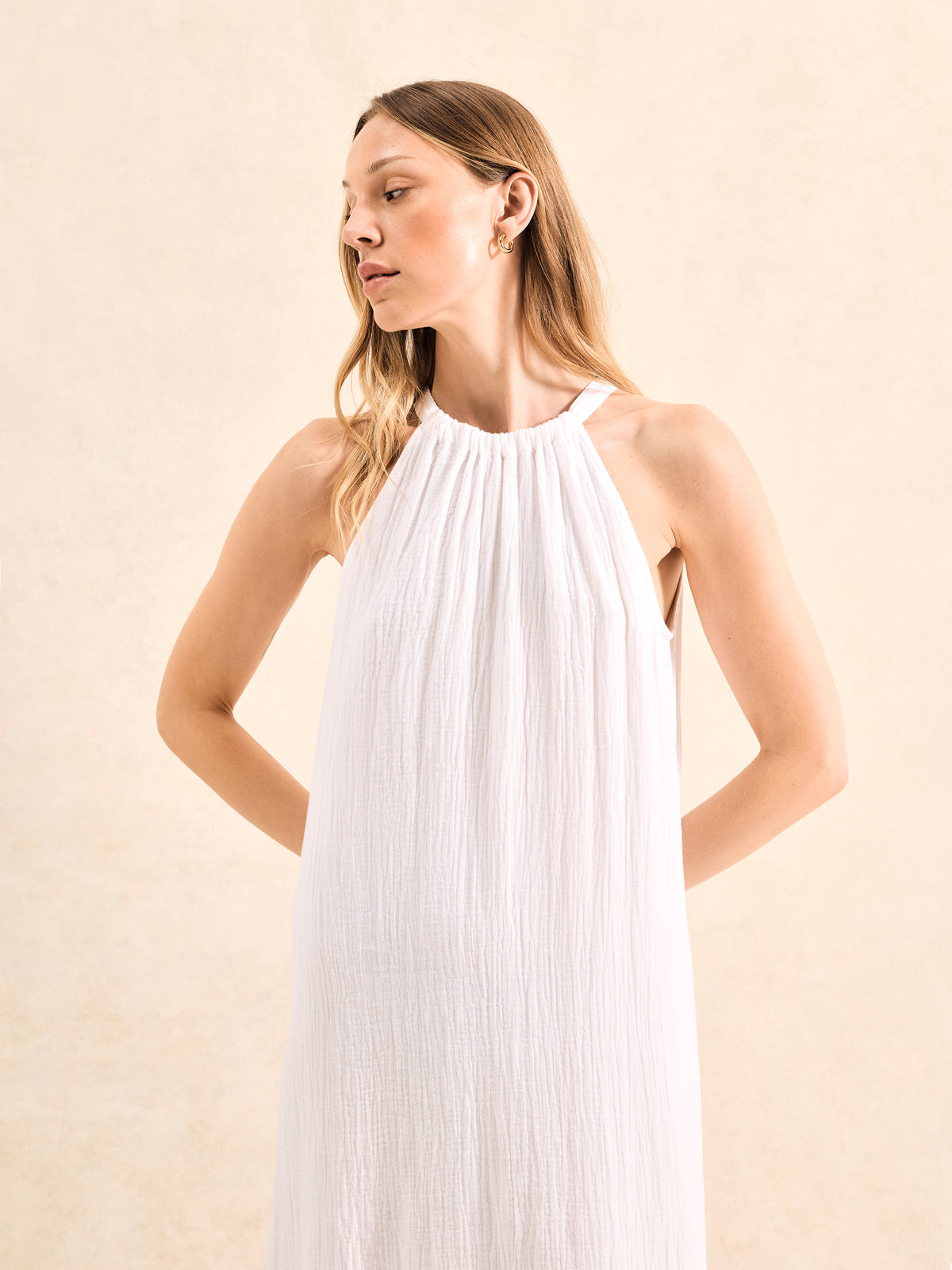 White Broderie Hem Cheesecloth Maxi Dress