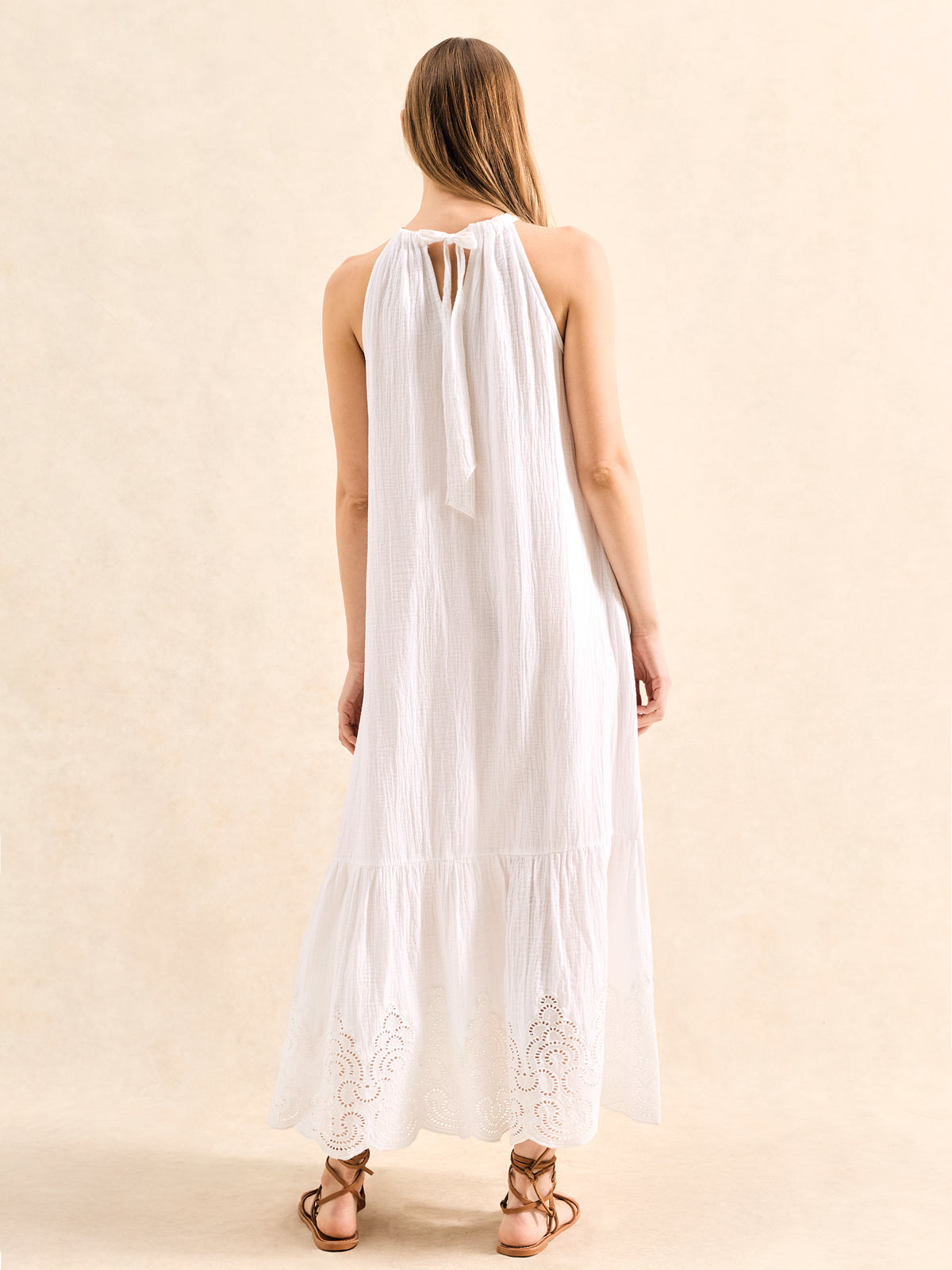 White Broderie Hem Cheesecloth Maxi Dress