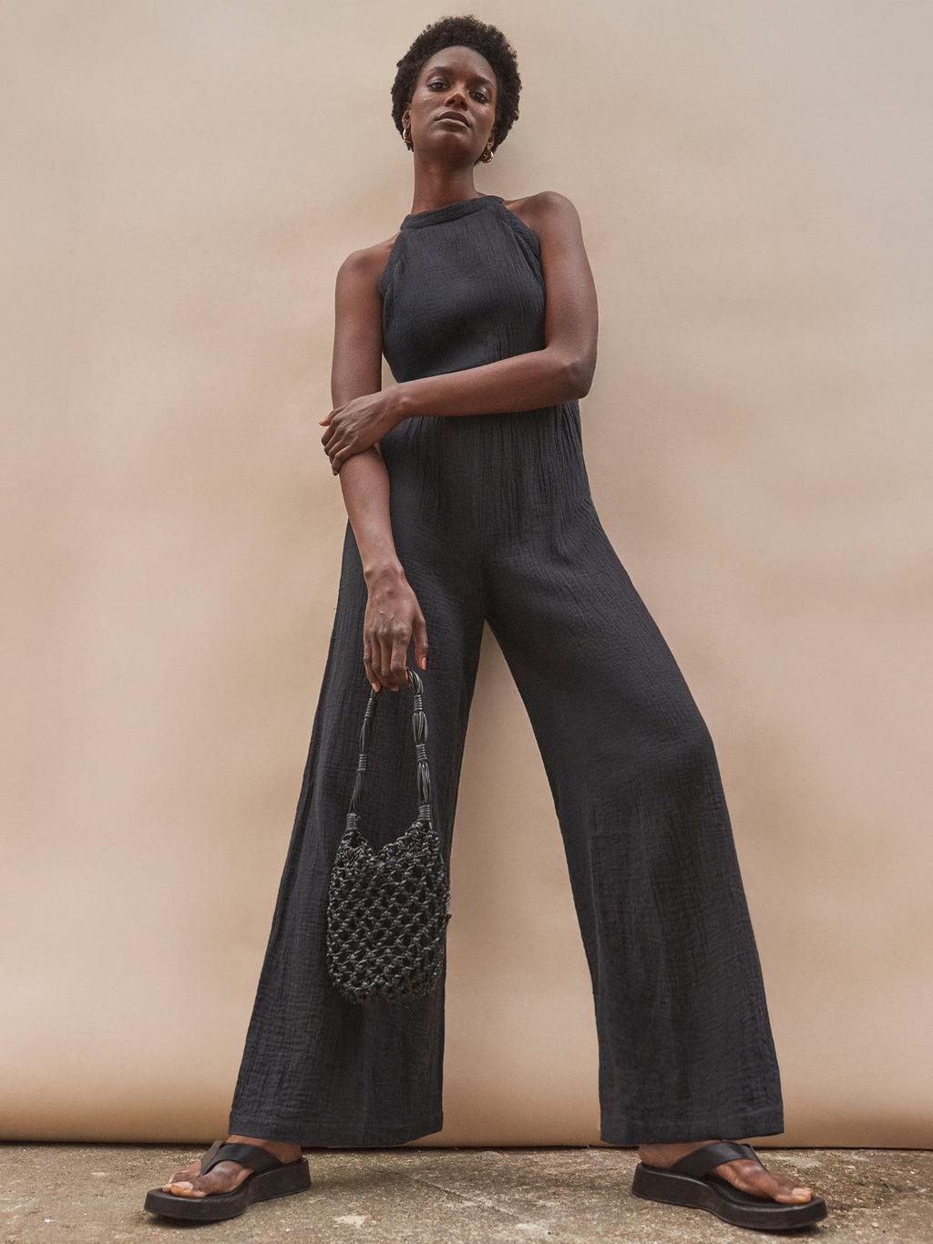 Shirred Waist Cheesecloth Jumpsuit