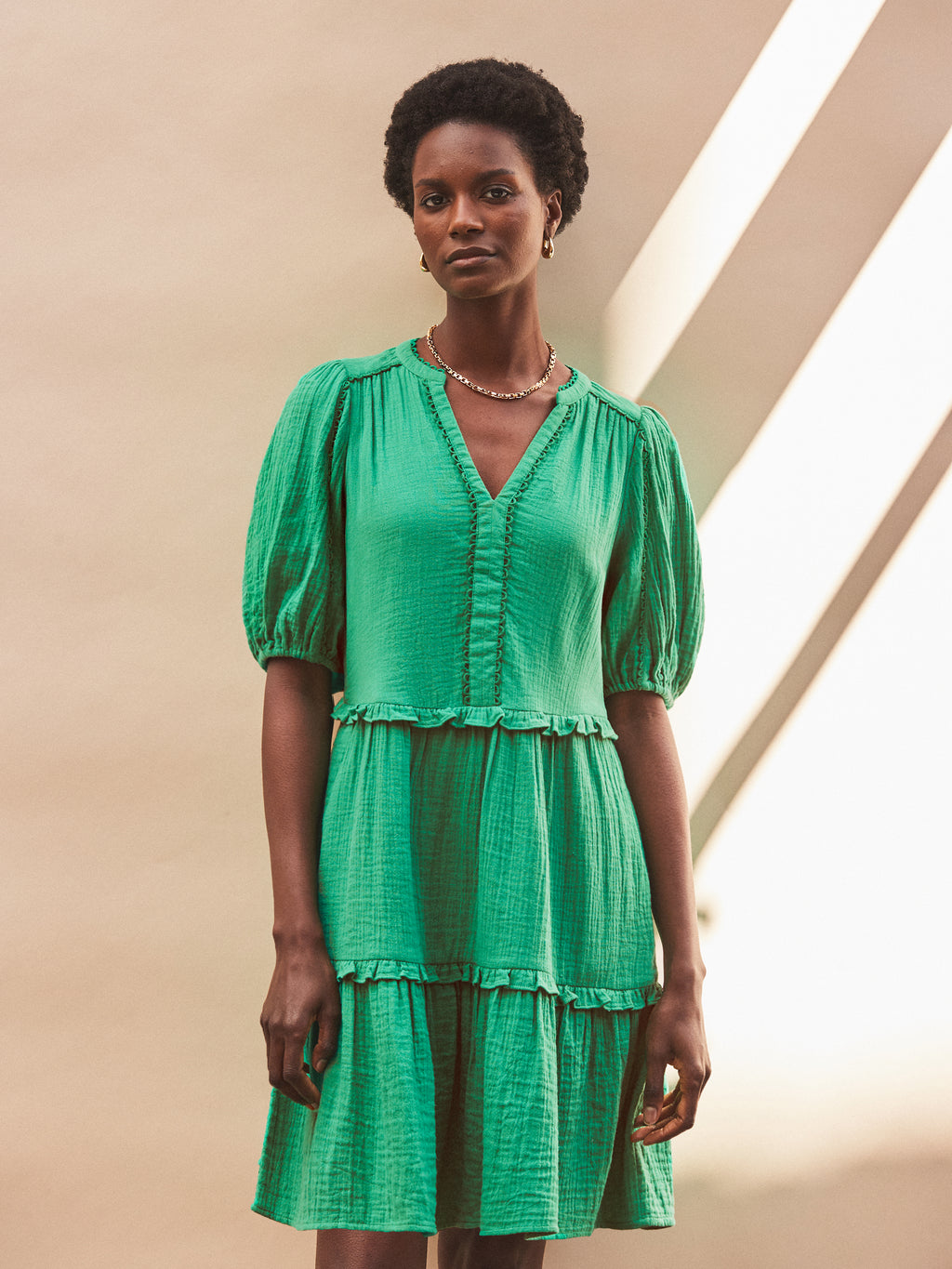Petite Frill Detail Cheesecloth Mini Dress