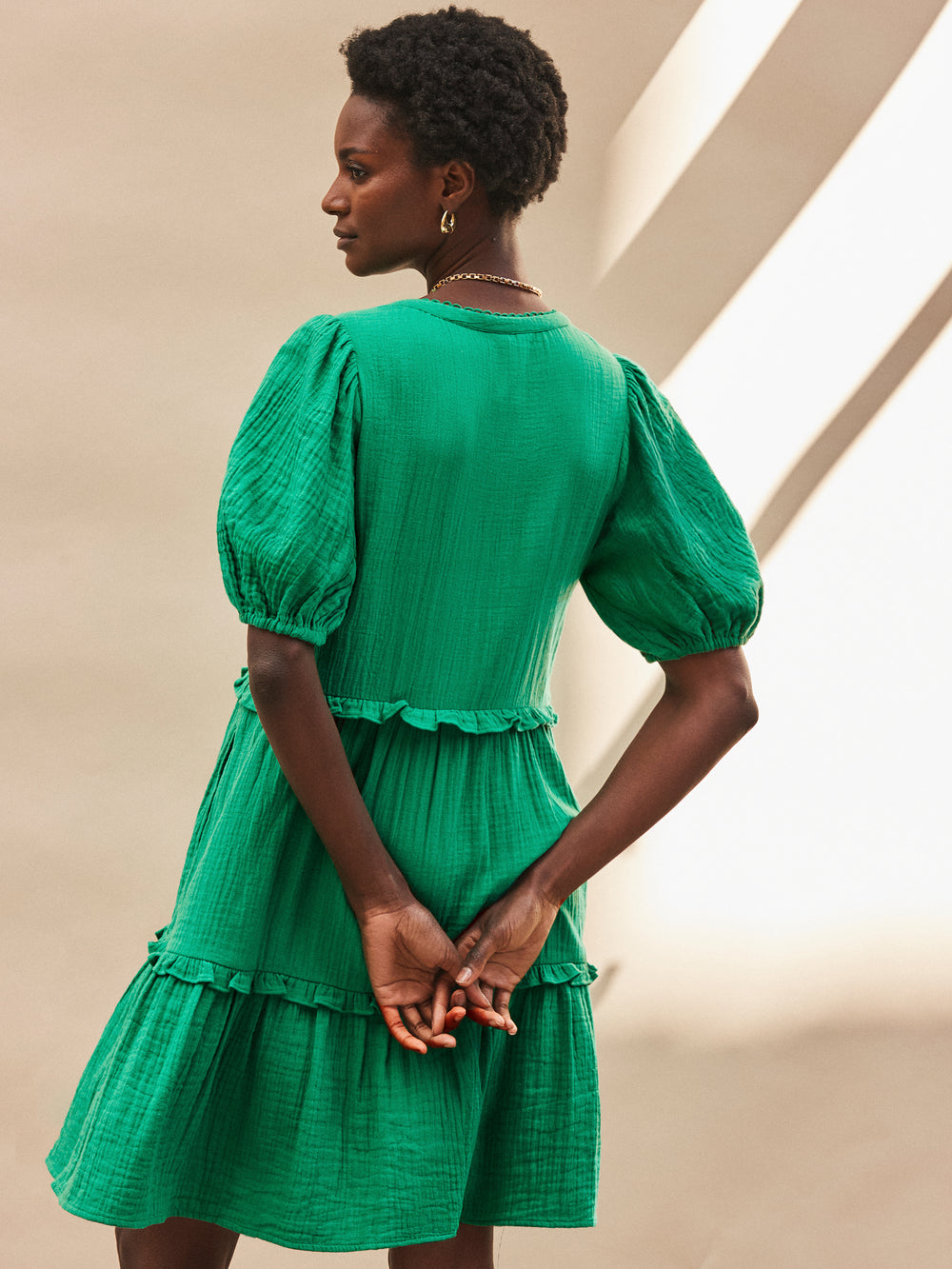 Green Frill-Detail Cheesecloth Mini Dress Ro&Zo Green Frill-Detail Cheesecloth Mini Dress Ro&Zo