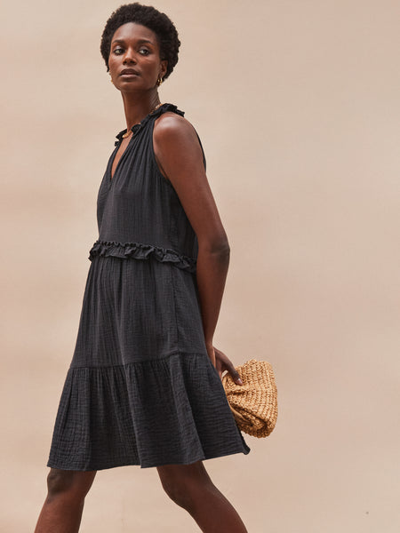 Black Frill-Detail Halterneck Cheesecloth Mini Dress – Ro&Zo