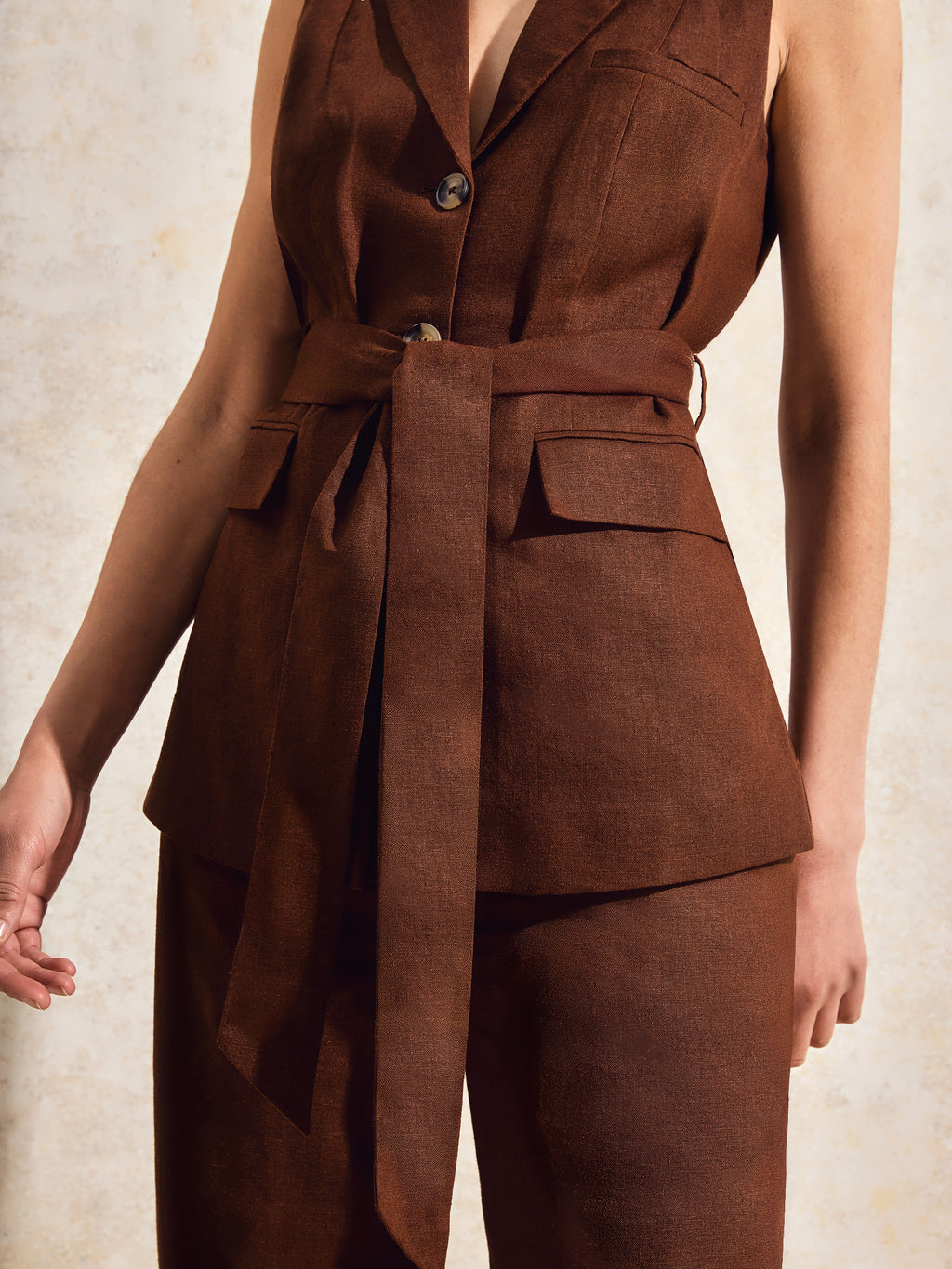 Chocolate Linen Blend Waistcoat