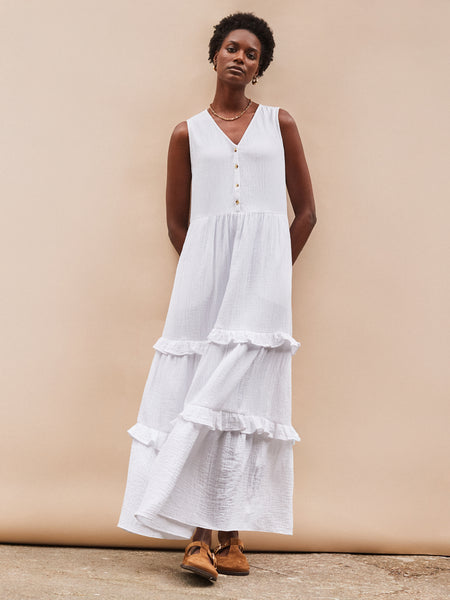 White V-Neck Cheesecloth Midaxi Dress – Ro&Zo