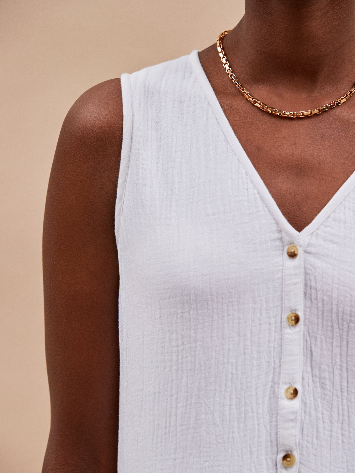 White V-Neck Cheesecloth Midaxi Dress