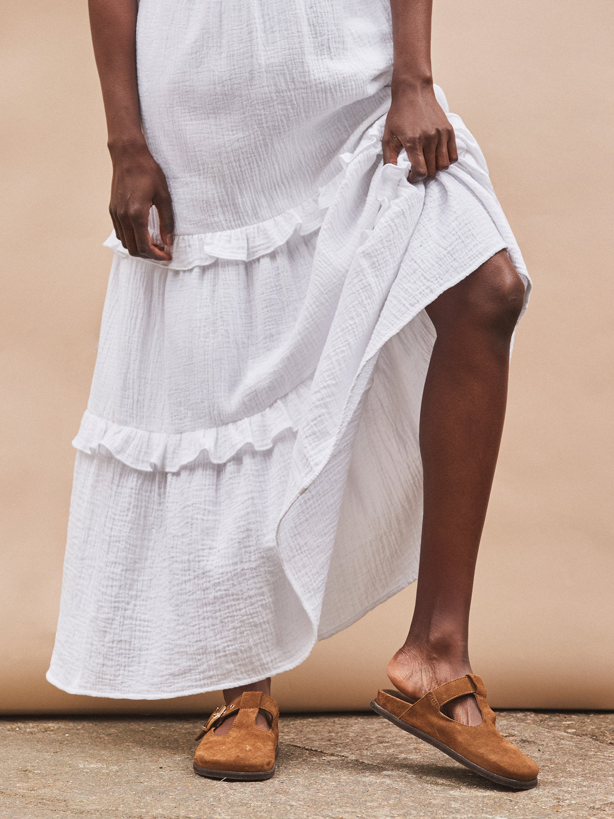 White V-Neck Cheesecloth Midaxi Dress