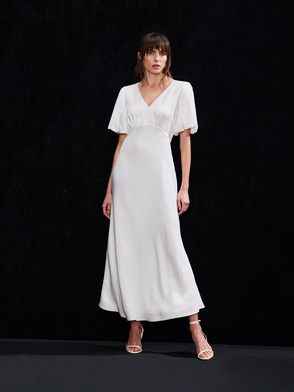 white bias cut dress '1930 Flutter' Silk Satin White Bias Cut Gown