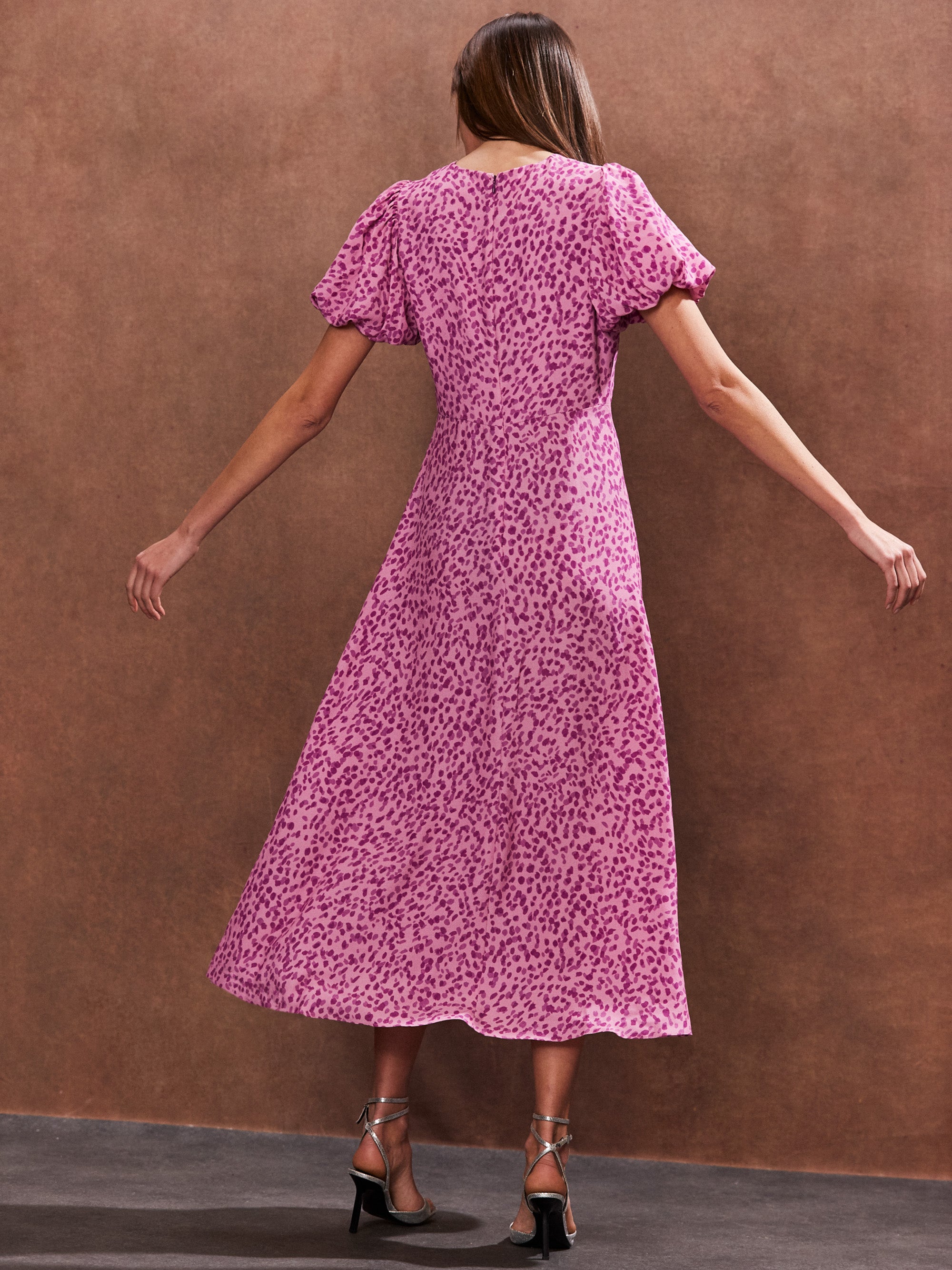 Petite Pink Spot-Print Puff-Sleeve Midi Dress – Ro&Zo