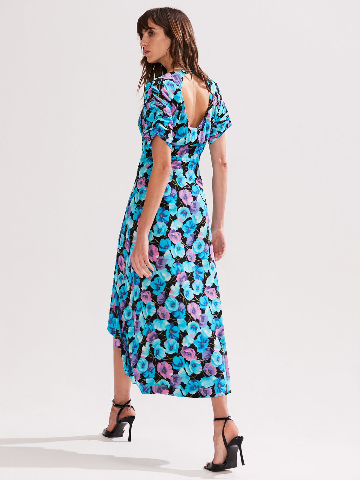 Mia Blue Floral Frill Front Midi Dress