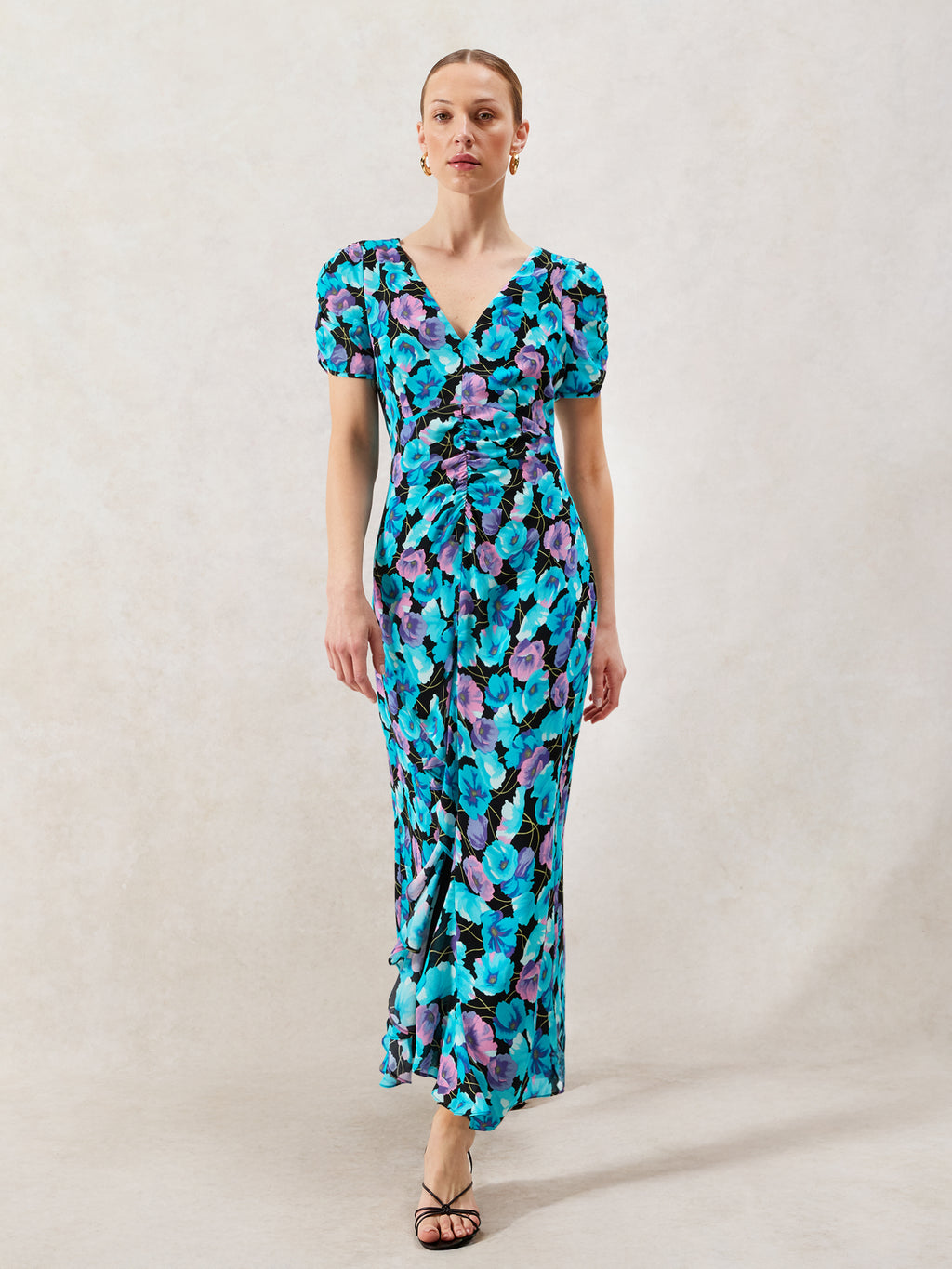 Mia Floral Frill Front Midi Dress