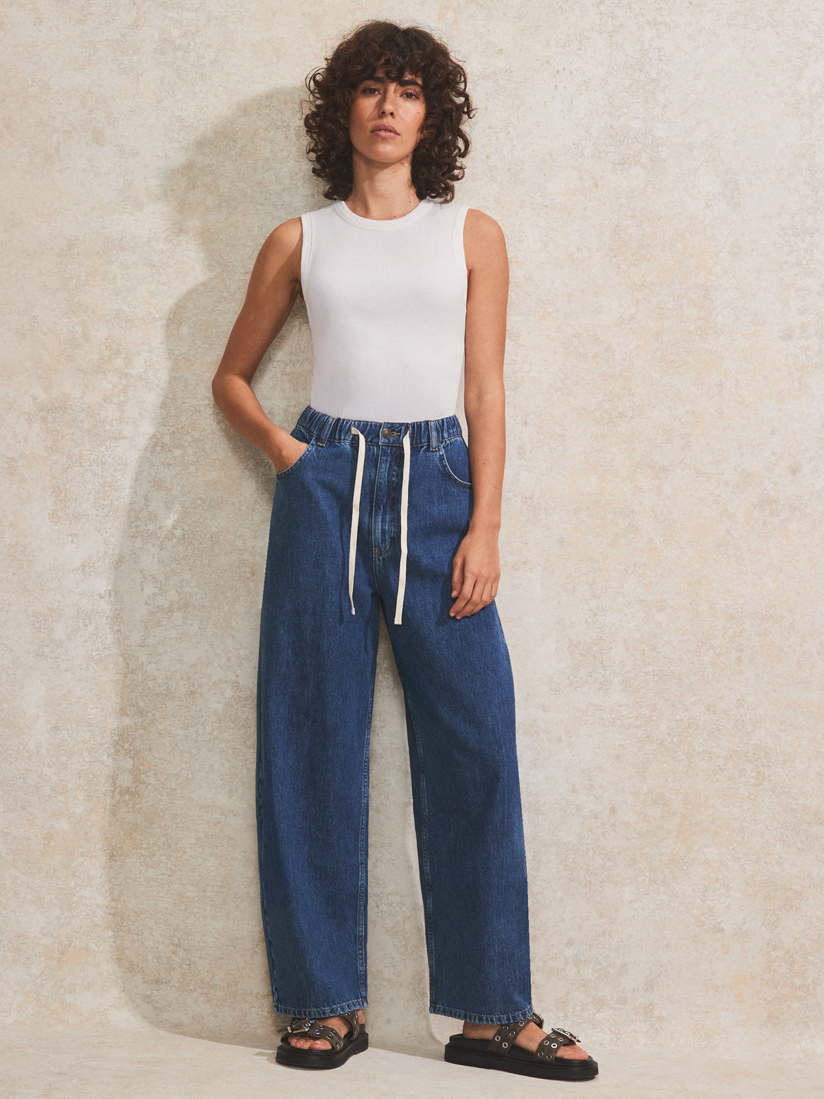 Petite Blue Drawstring-Waist Jeans