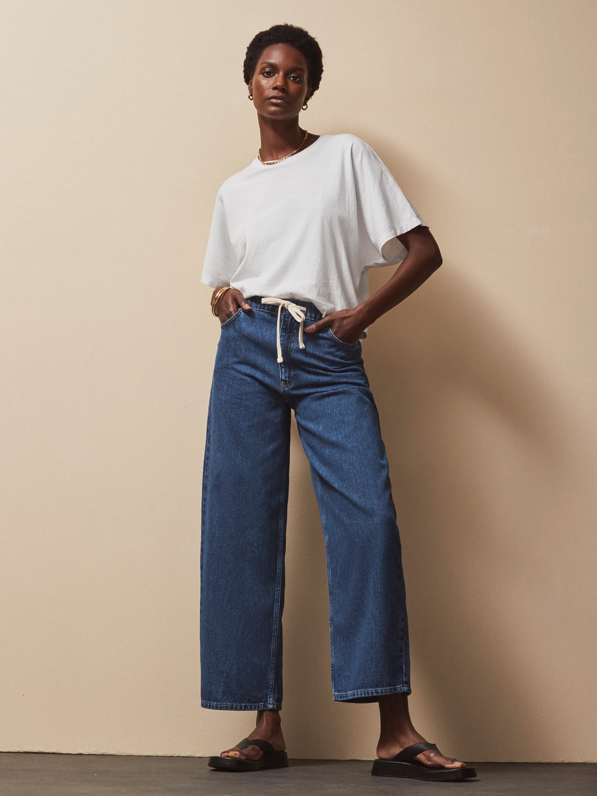 Petite Blue Drawstring-Waist Jeans