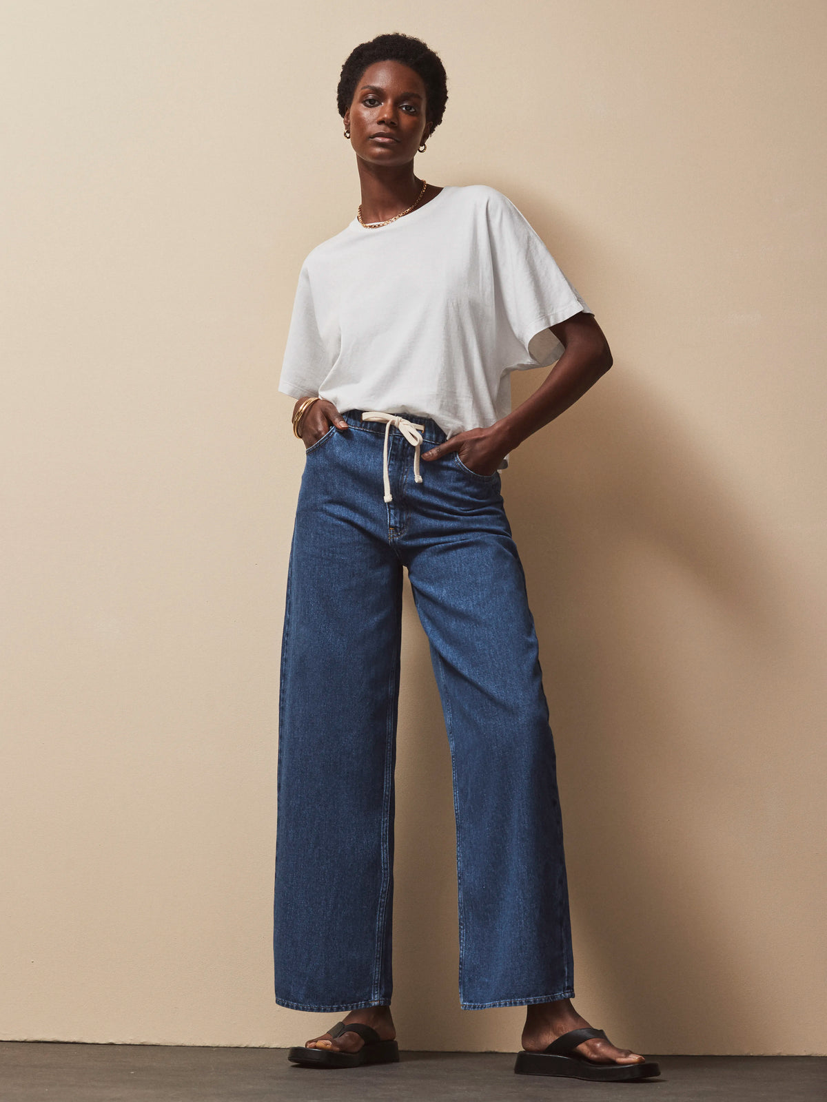 Petite Blue Drawstring-Waist Jeans