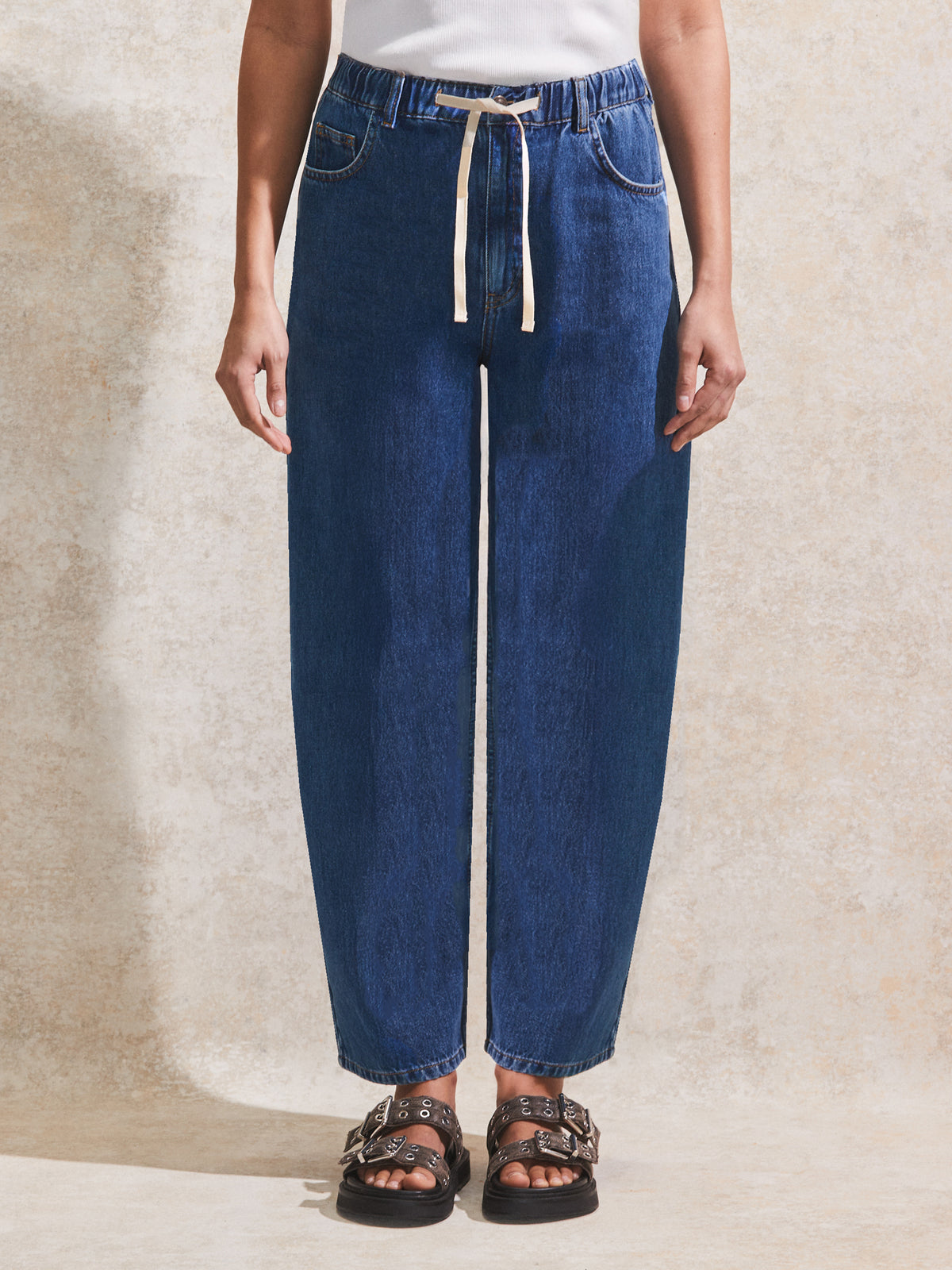 Petite Blue Drawstring-Waist Jeans