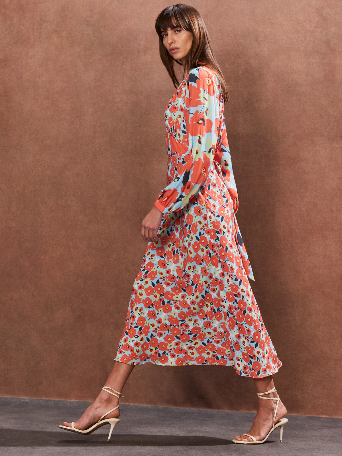 Poppy Print Tie Back Tea Dress