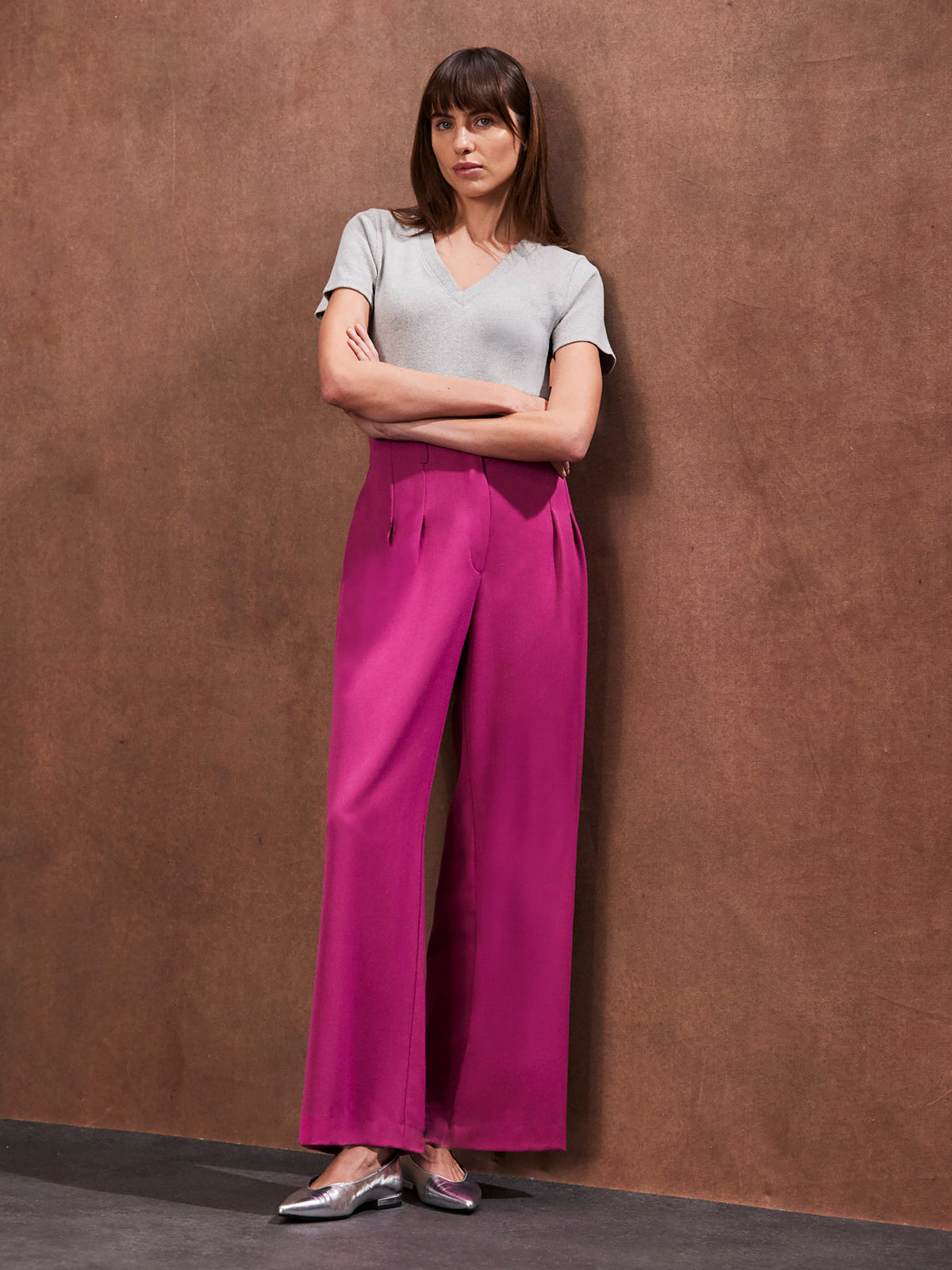 Pink High-Waist Wide-Leg Trousers