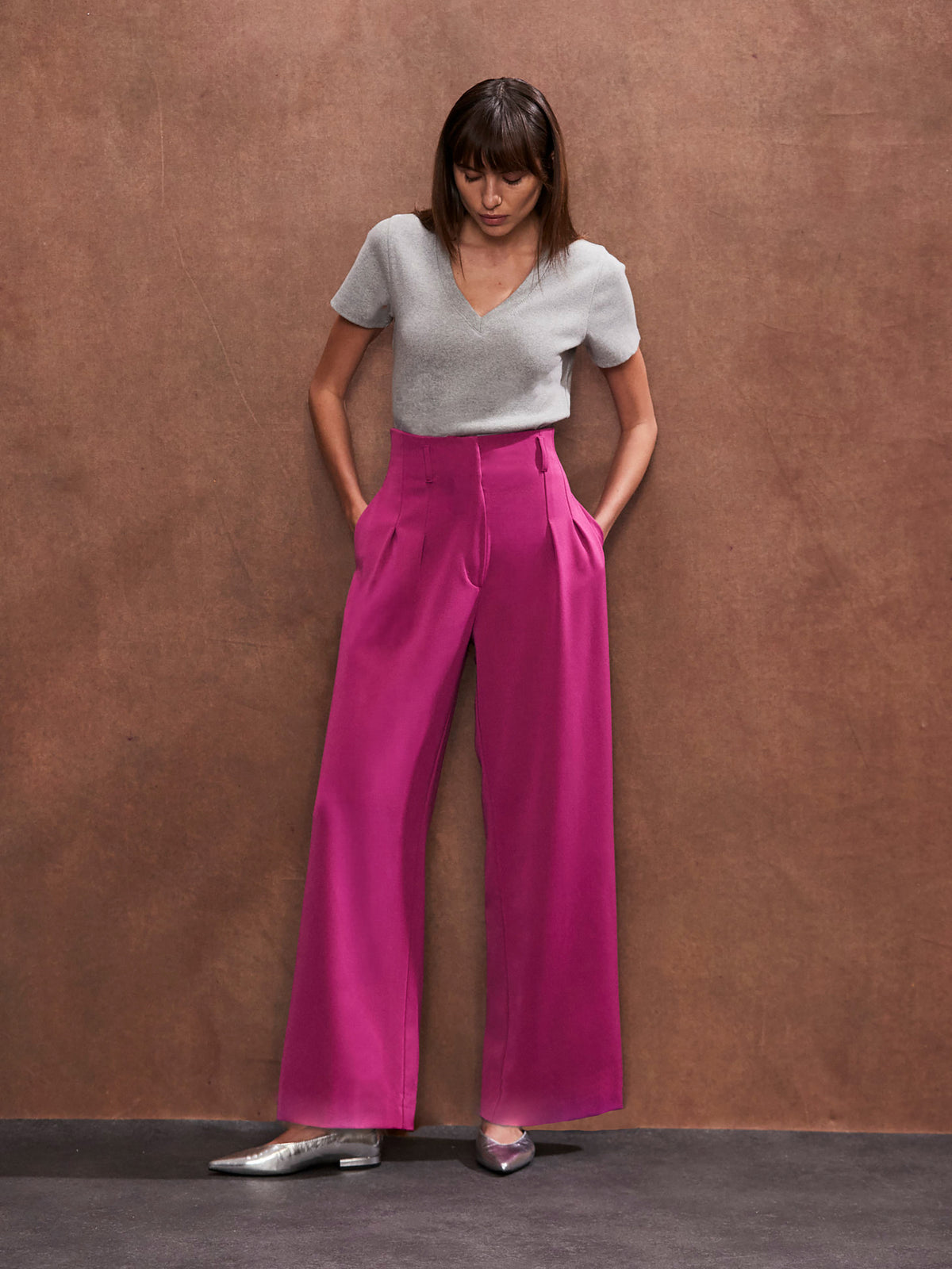 Pink High-Waist Wide-Leg Trousers