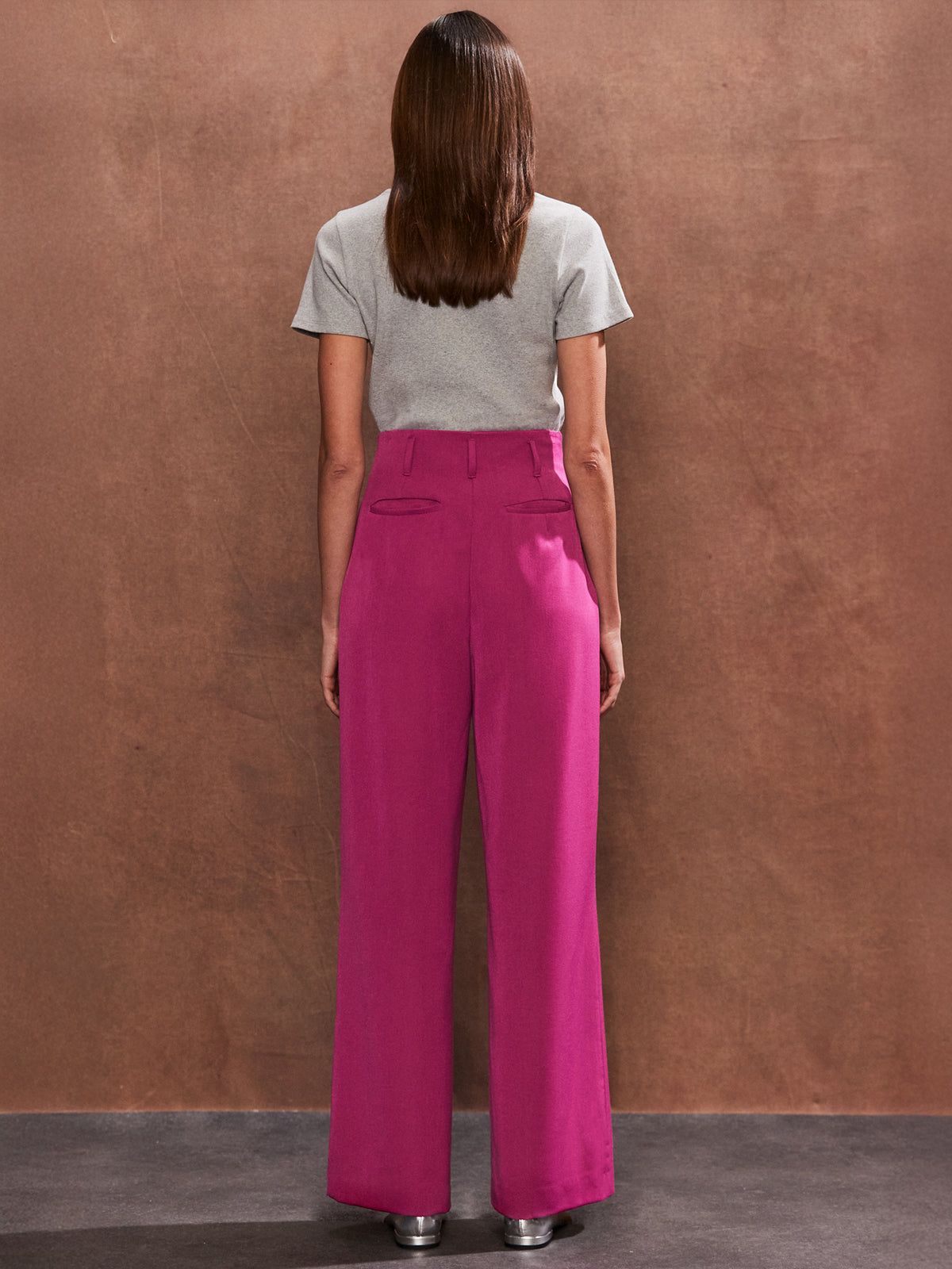 Pink High-Waist Wide-Leg Trousers