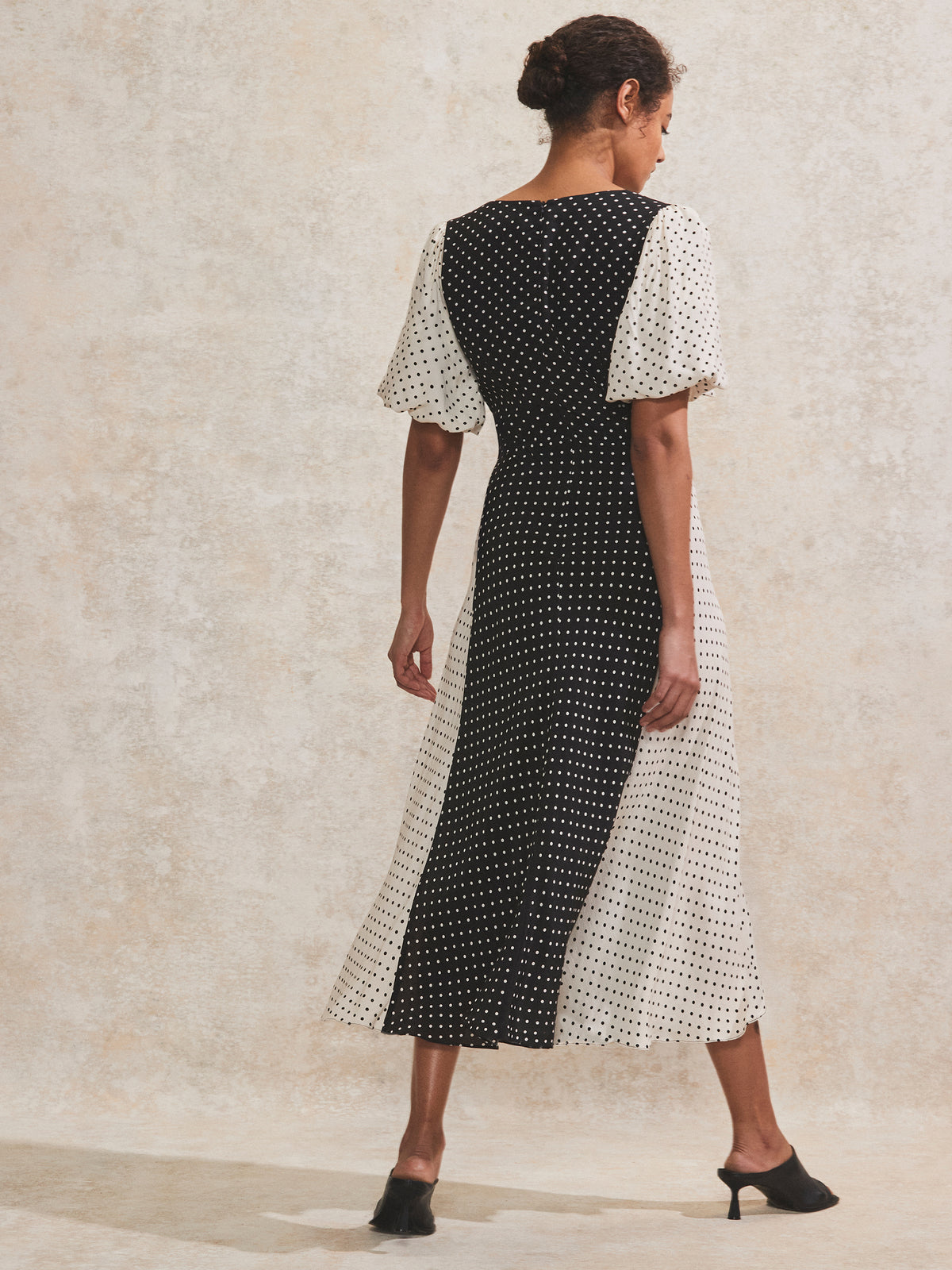 Petite Mono Contrast Polka-Dot Midi Dress