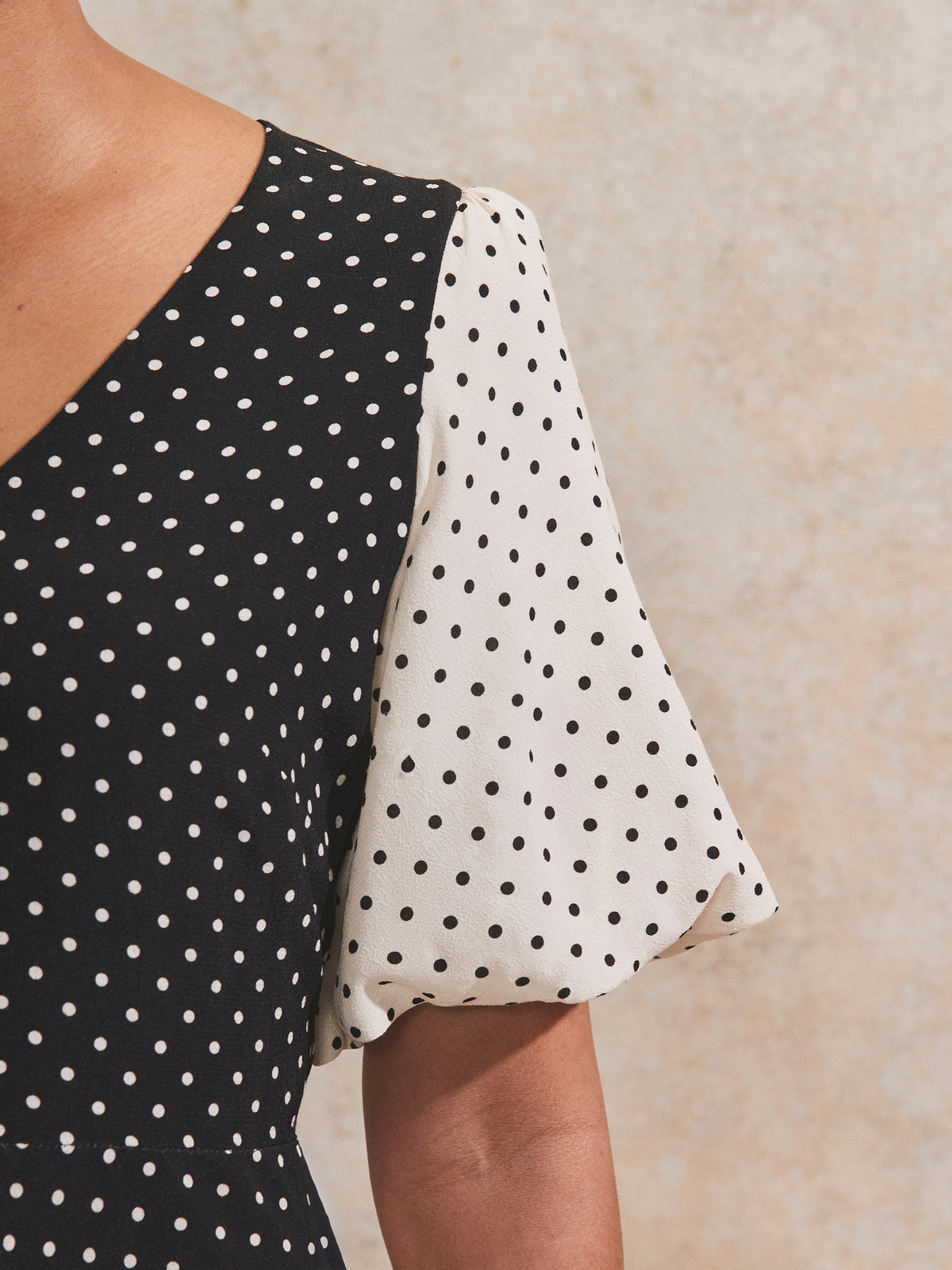 Petite Mono Contrast Polka-Dot Midi Dress