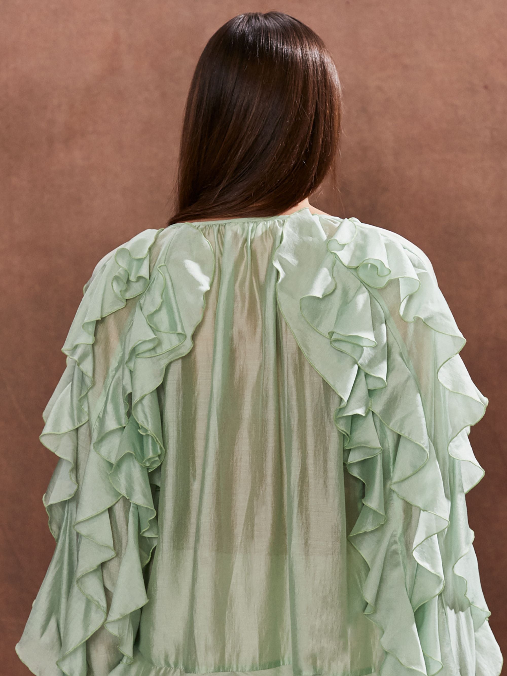 Green Ruffle-Detail Boho Blouse – Ro&Zo