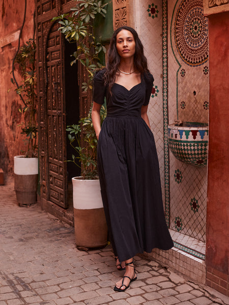 Black Sweetheart Neckline Cotton Voile Midi Dress – Ro&Zo