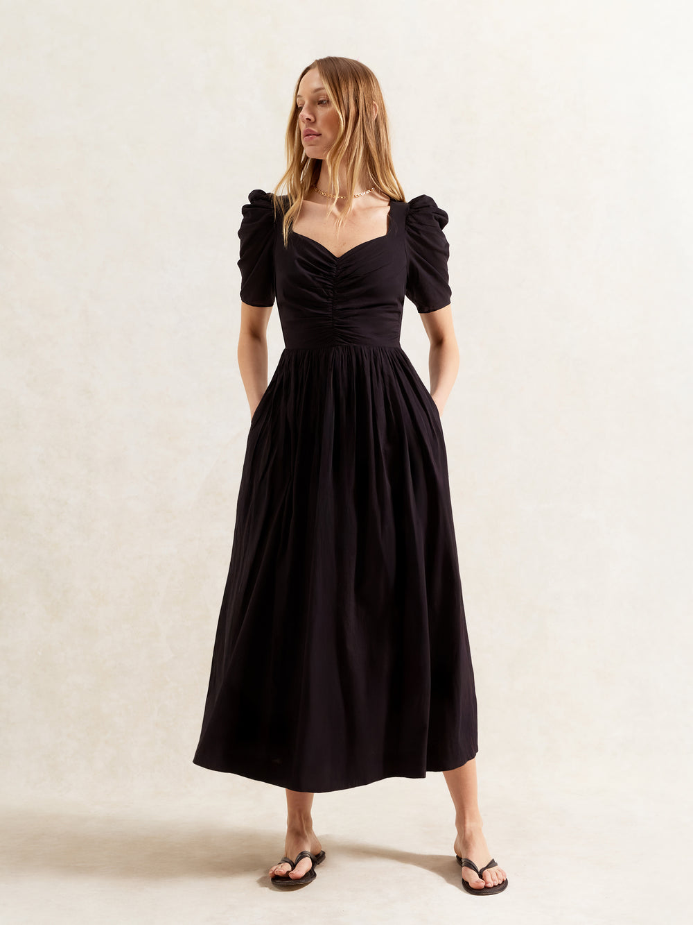 Black Sweetheart Neckline Cotton Voile Midi Dress Ro&Zo Black Sweetheart Neckline Cotton Voile Midi Dress Ro&Zo
