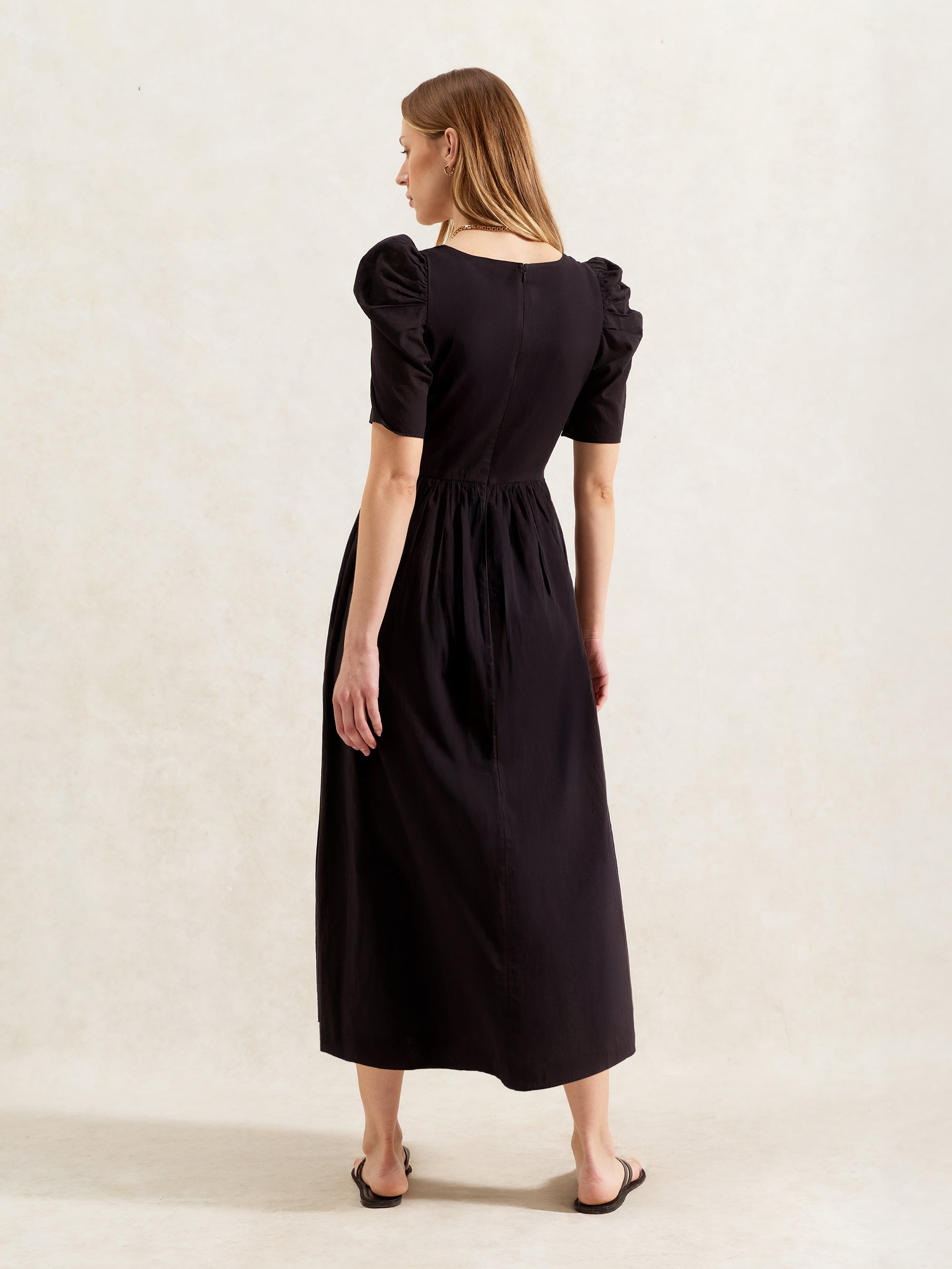 Black Sweetheart Neckline Cotton Voile Midi Dress – Ro&Zo